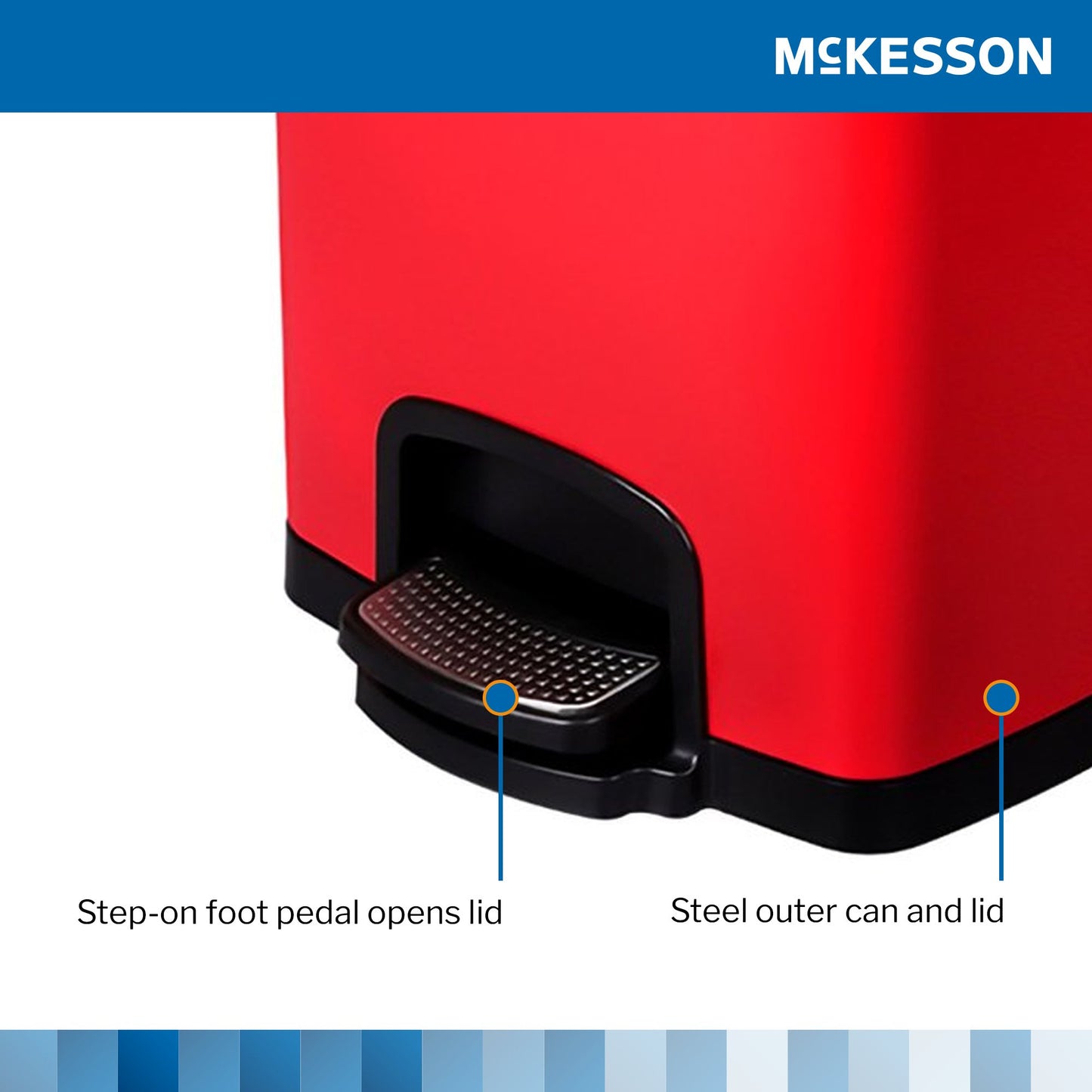 McKesson Red Square Step-On Trash Can, 8 gallon 16-35267