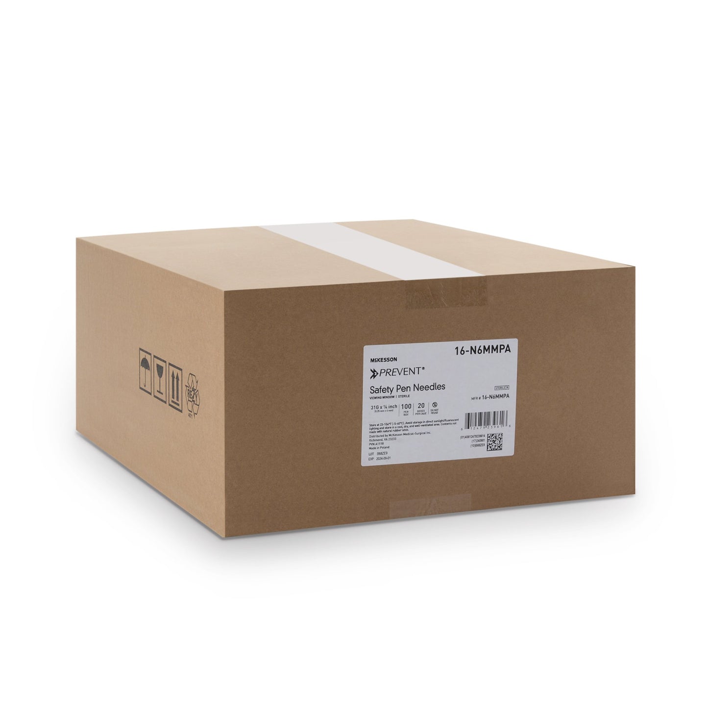 McKesson Prevent® Safety Insulin Pen Needle, 31 Gauge, 6 mm Length 16-N6MMPA