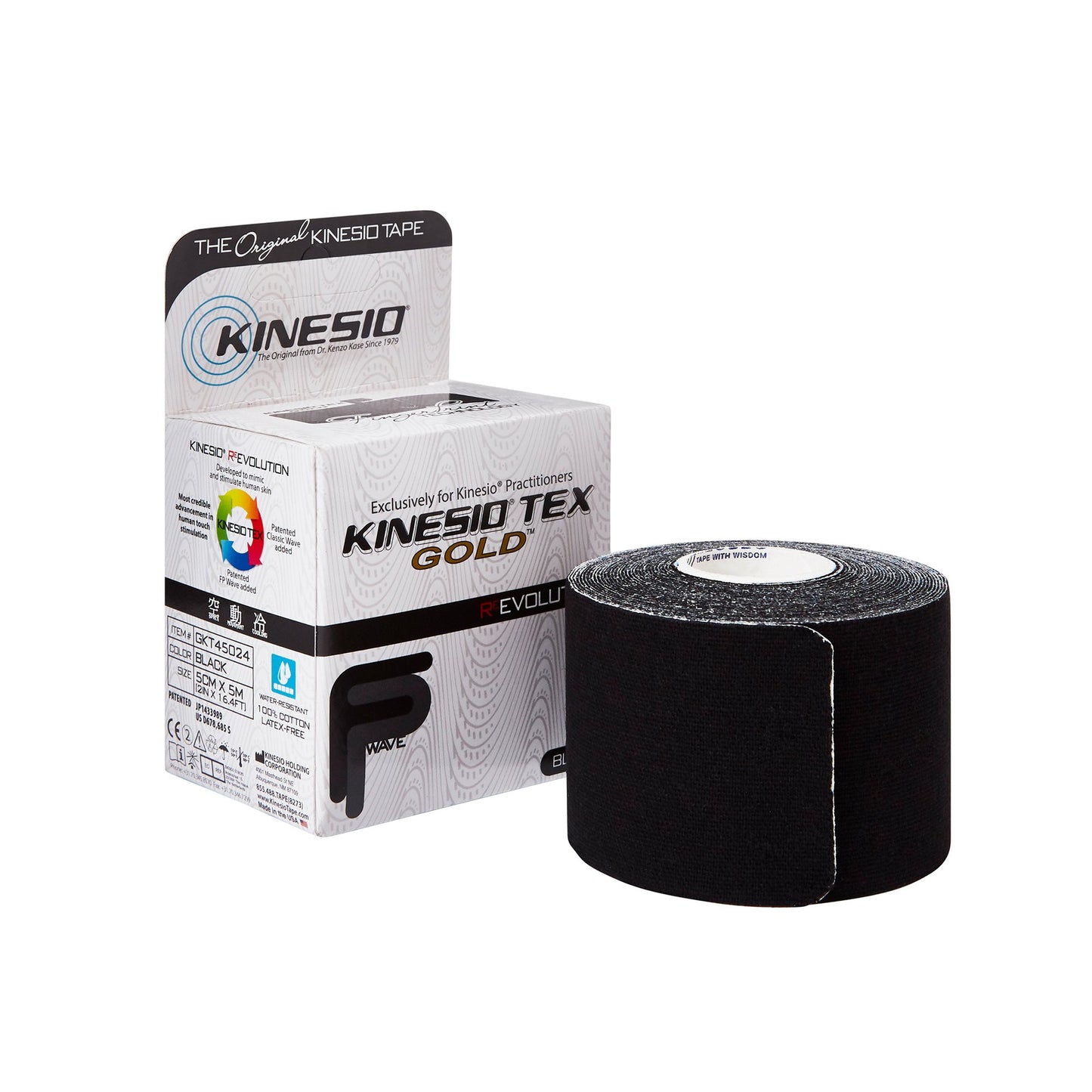 Fabrication Enterprises Kinesio Tex Gold Cotton Kinesiology Tape, 2 Inch x 5-1/2 Yard, Black 24-4916, 1 Each