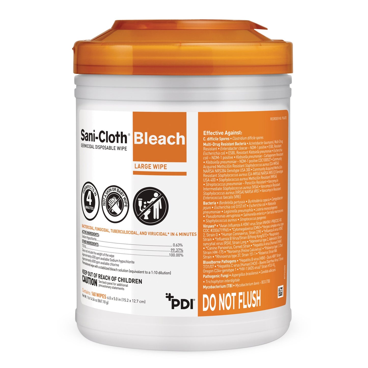 Surface Disinfectant Cleaner Sani-Cloth® Bleach Premoistened Germicidal Manual Pull Wipe 160 Count Canister Bleach Scent NonSterile - P84172