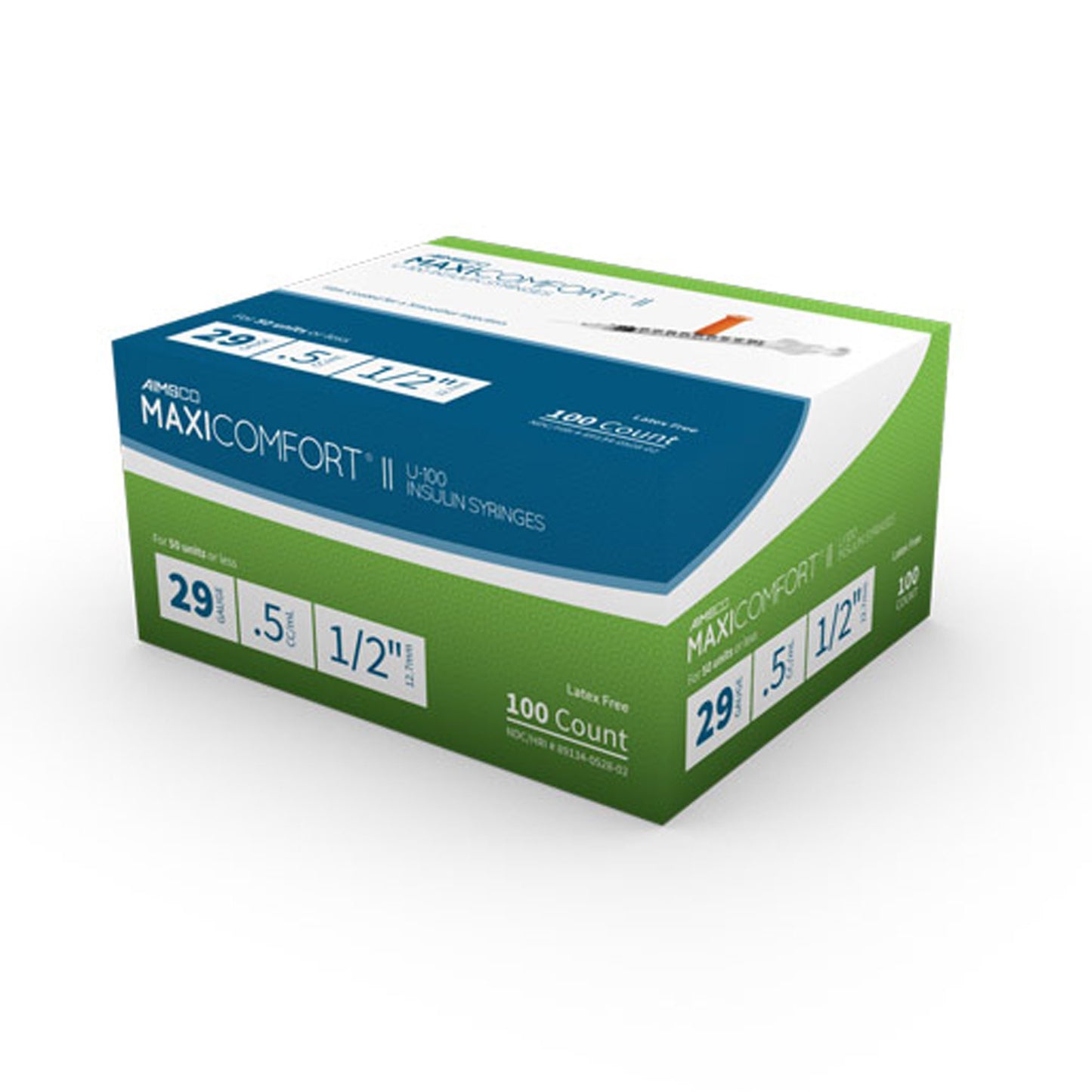 MaxiComfort® II Standard Insulin 0.5 mL Syringe with Needle, 29 Gauge, 1/2 Inch 528