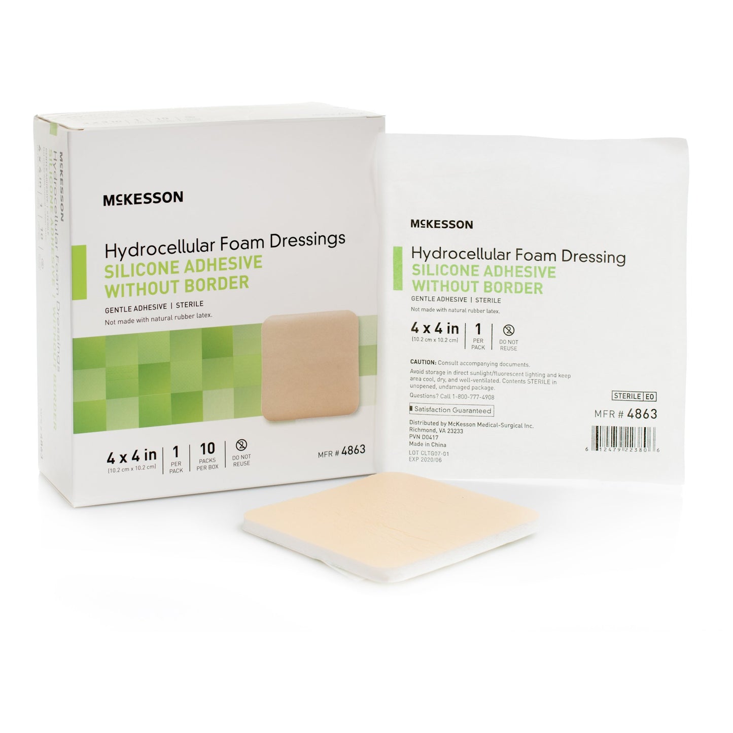 McKesson Silicone Gel Adhesive without Border Silicone Foam Dressing, 4 x 4 Inch 4863