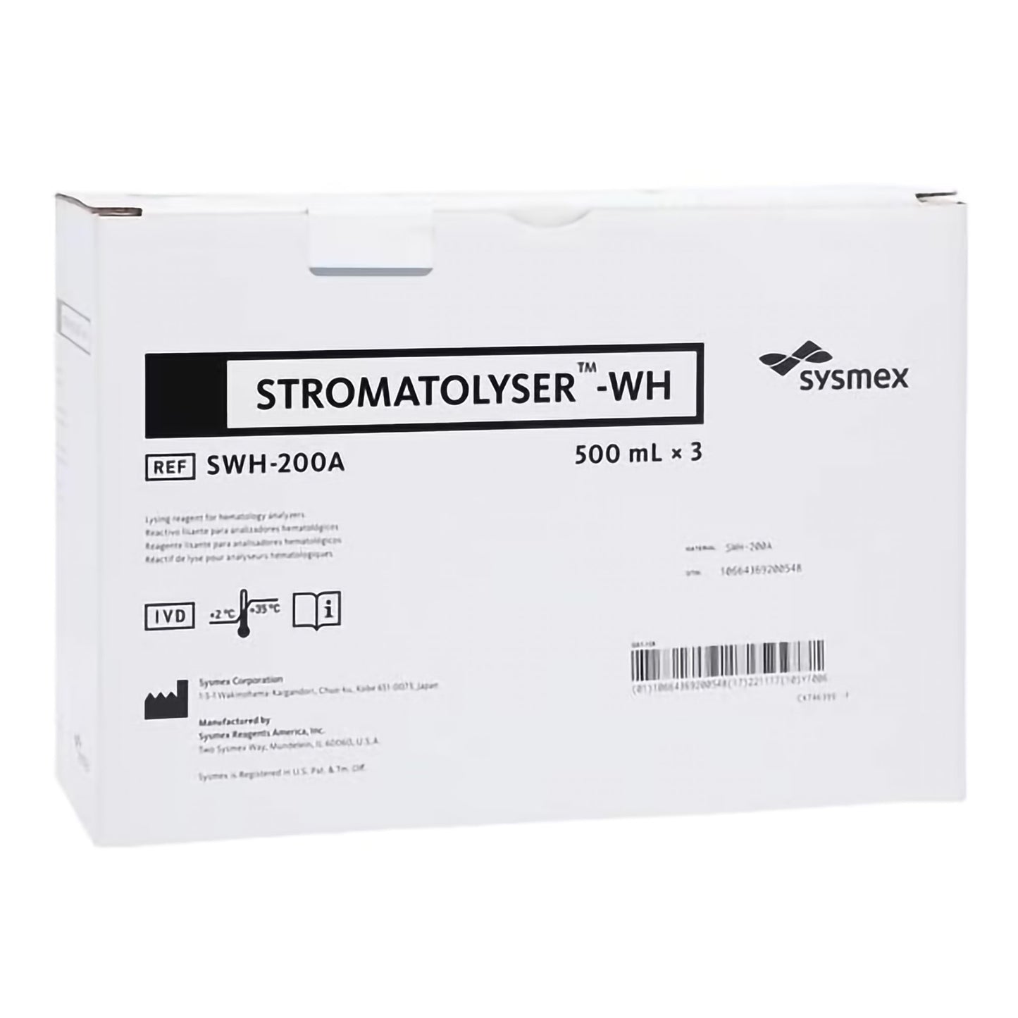 Stromatolyser™-WH Reagent for use with Sysmex Automated Hematology Analyzers, HGB / WBC Count test SWH-200A