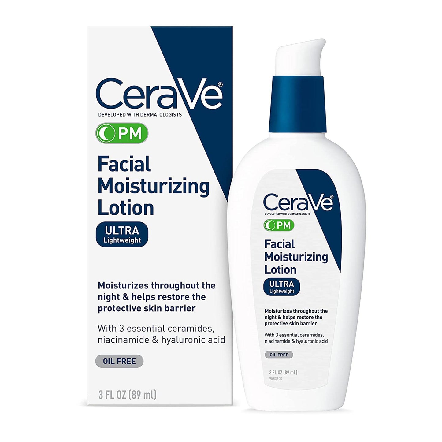 Facial Moisturizer CeraVe® PM 3 oz. Pump Bottle Unscented Lotion - 60600053745