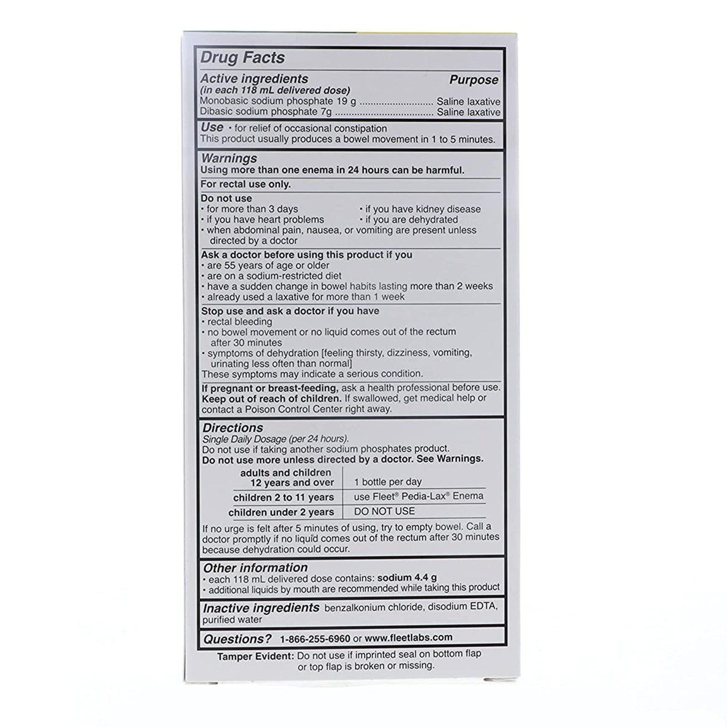 Fleet® Monobasic Sodium Phosphate / Dibasic Sodium Phosphate Enema, 4.5 fl. oz. 00132020142