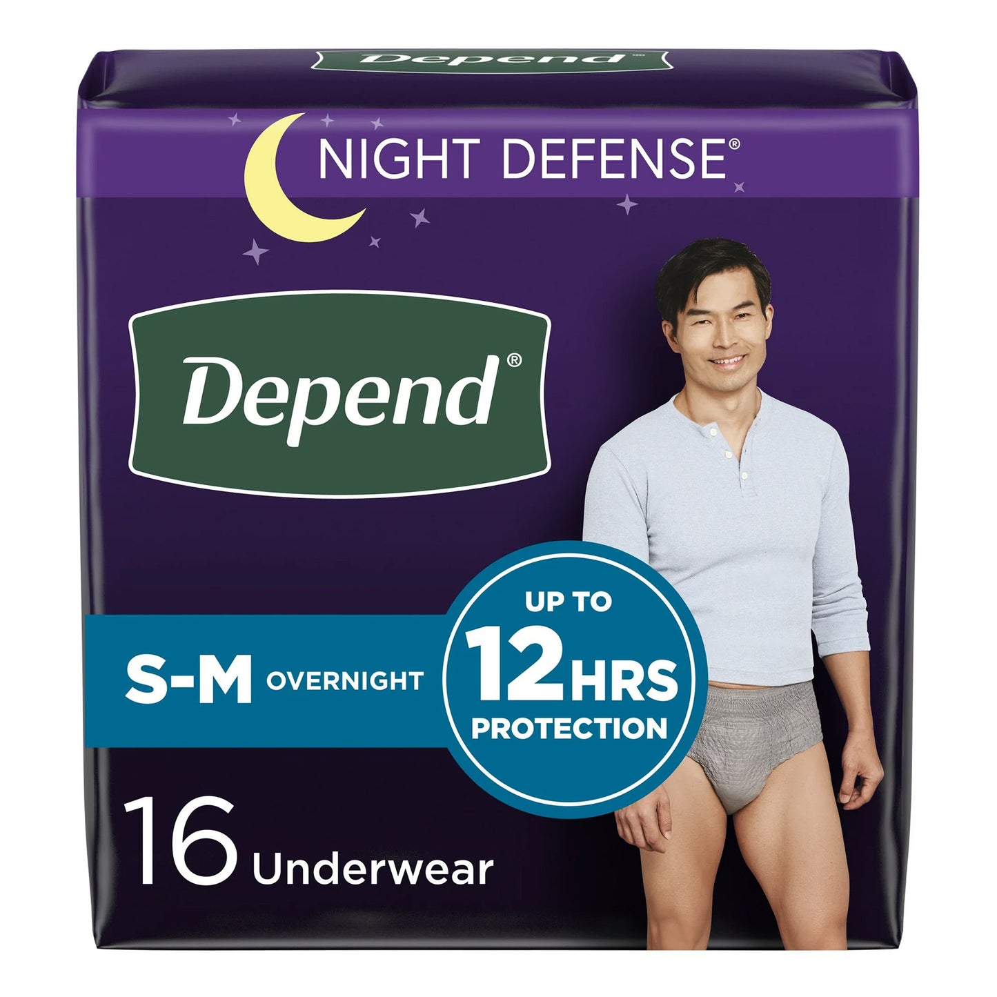 Kimberly Clark Depend Night Defense Absorbent Underwear for Men, Small/Medium 55156, Pack of 16