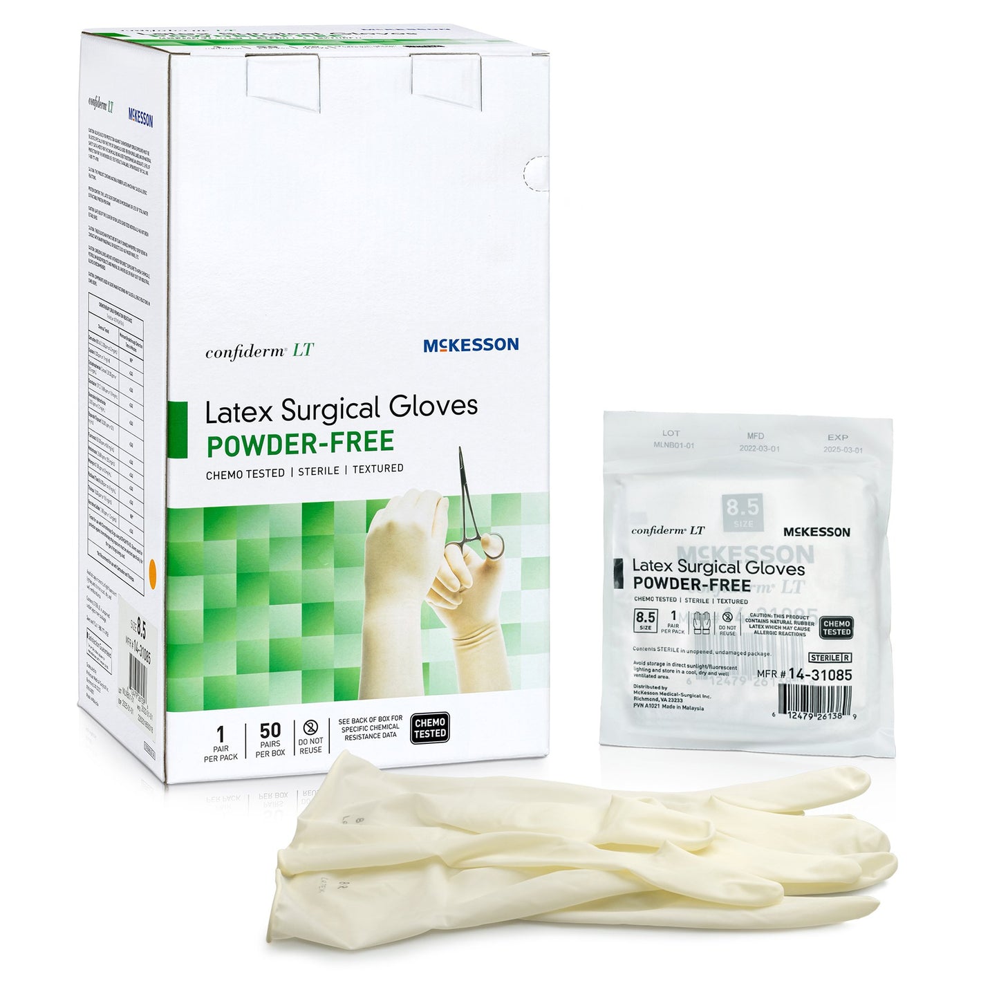 Surgical Glove Confiderm® LT Size 8.5 Sterile Latex Standard Cuff Length Fully Textured Ivory Chemo Tested - 14-31085