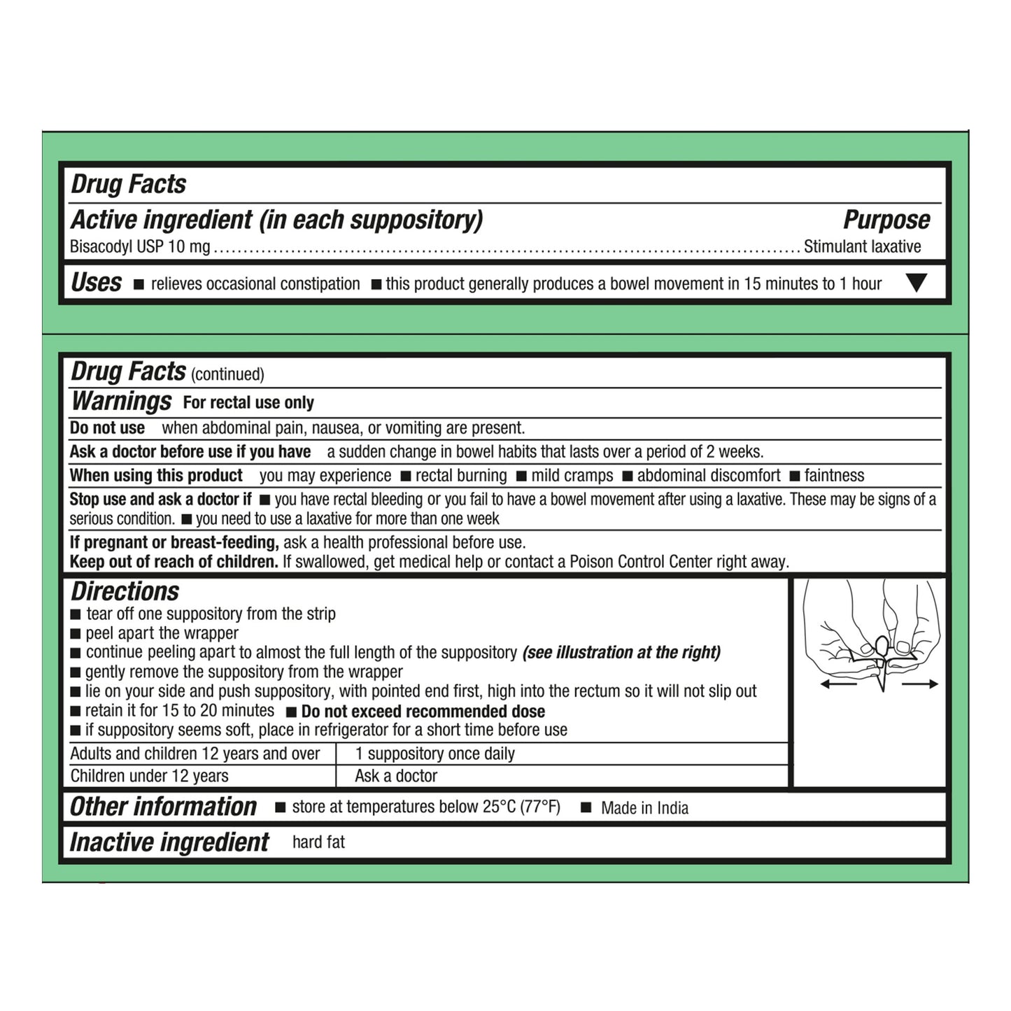 Health*Star Bisacodyl Laxative Suppository 444-12-HST