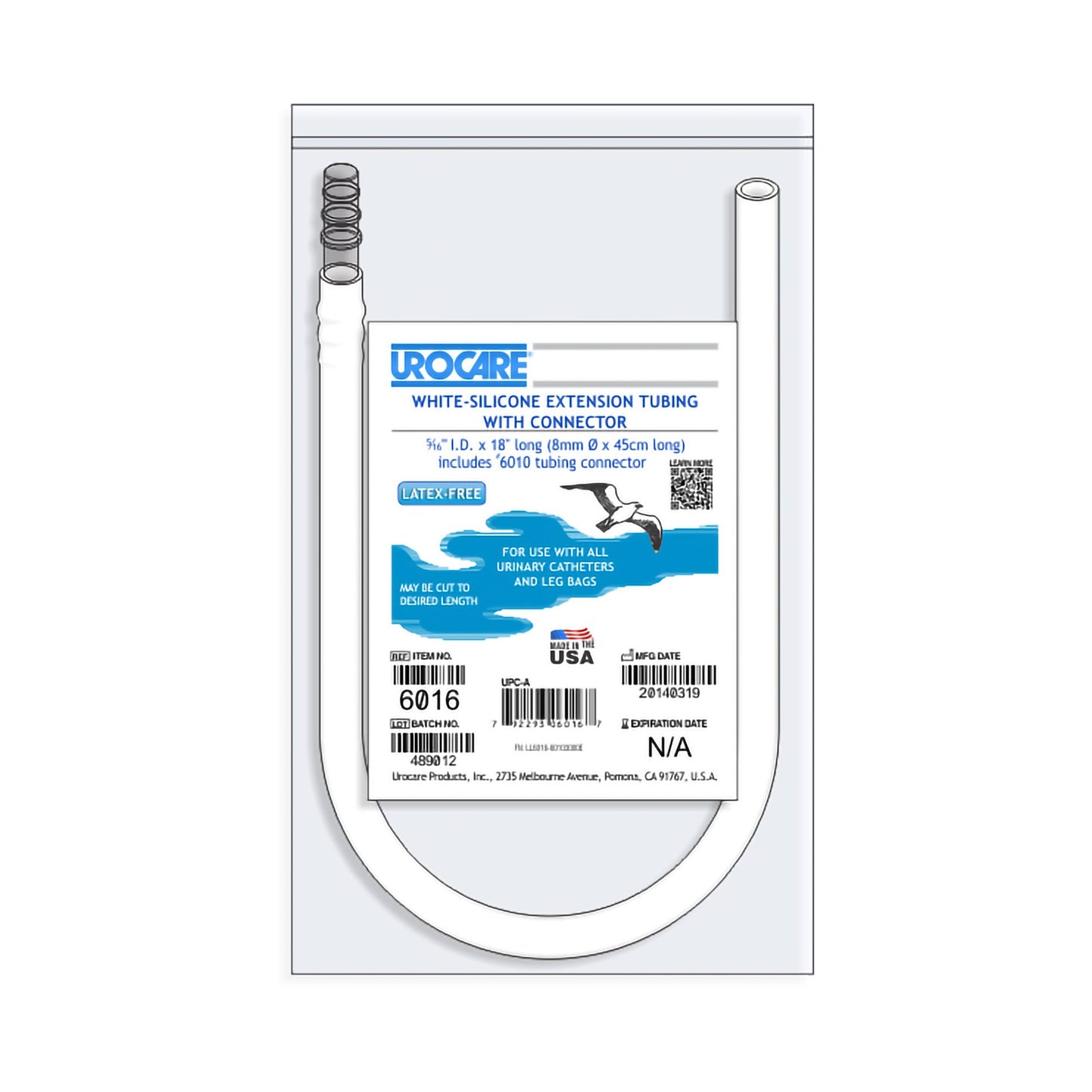 Extension Tube Urocare® 0.31 I.D. x 18 Inch Long, White-Silicone, NonSterile, NonDEHP - 6016