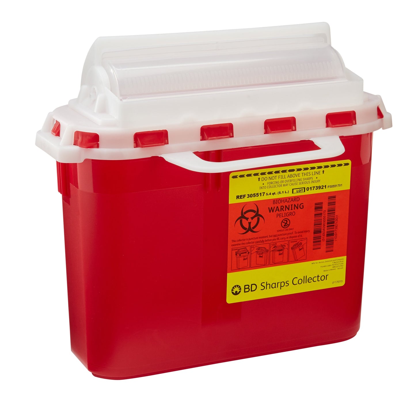 BD™ Sharps Container, 5.4 Quart, 12 x 12 x 4-4/5 Inch 305517