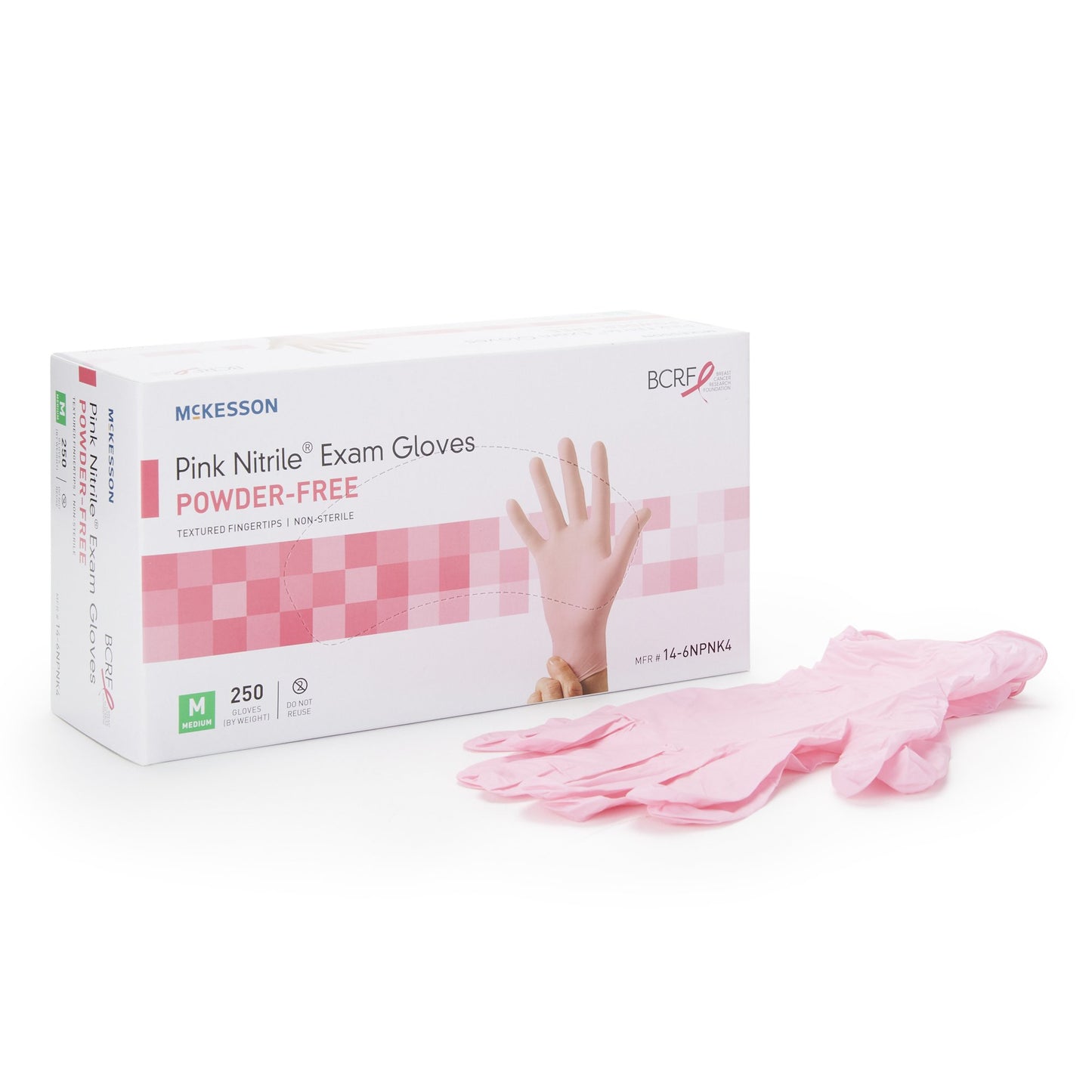 Exam Glove McKesson Pink Nitrile® Medium NonSterile Nitrile Standard Cuff Length Textured Fingertips Pink Not Rated - 14-6NPNK4