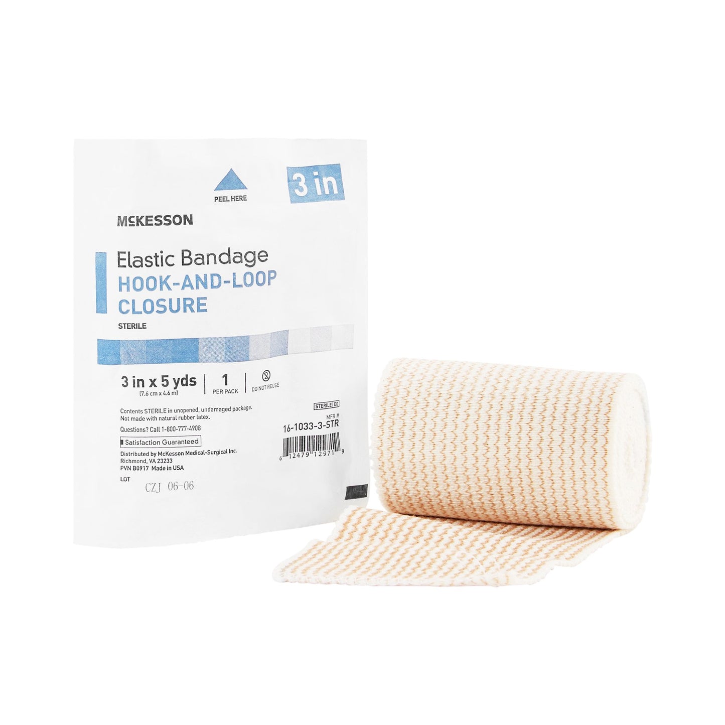 Elastic Bandage McKesson 3 Inch X 5 Yard Single Hook and Loop Closure Tan Sterile Standard Compression - 16-1033-3-STR