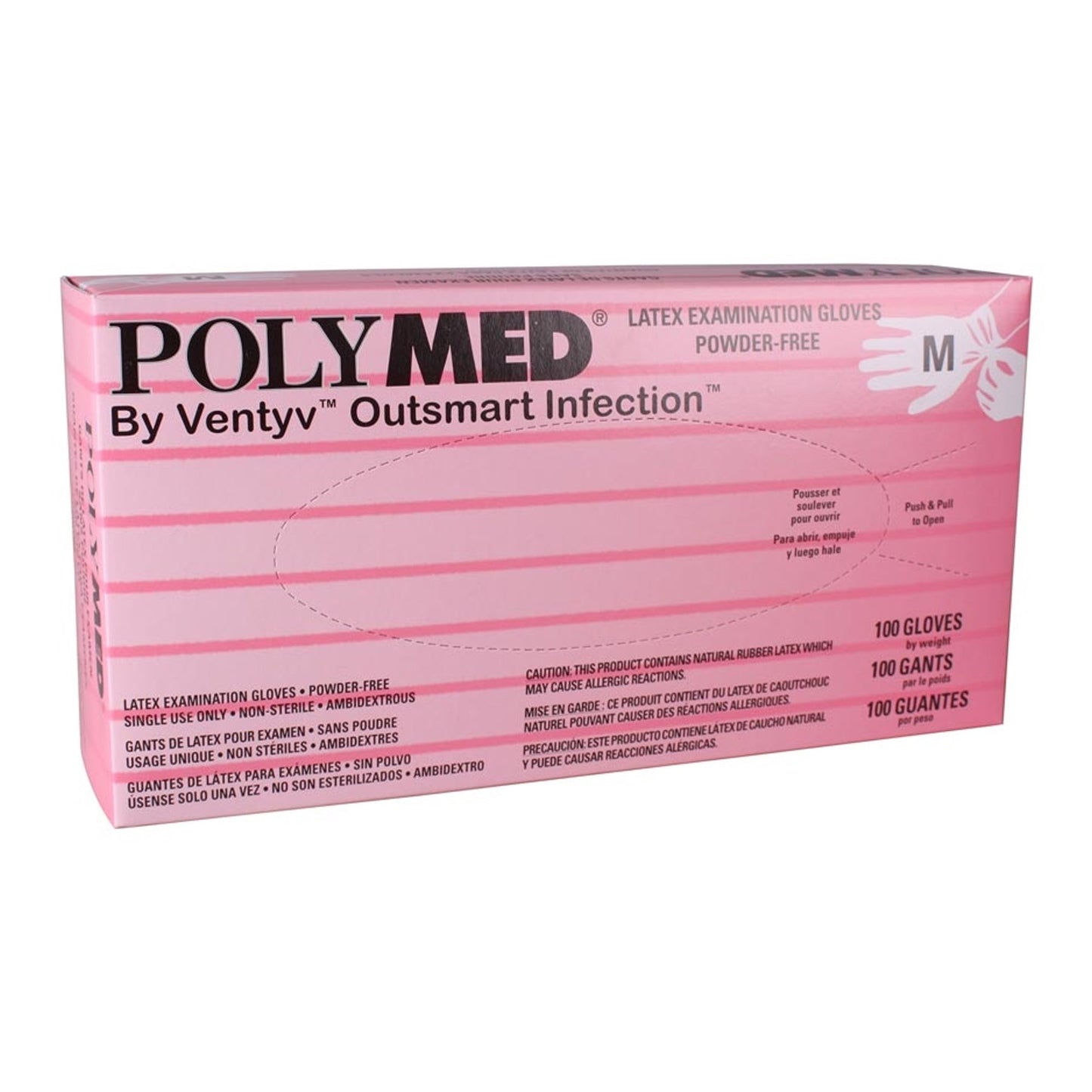 Ventyv Polymed Latex Exam Glove, Medium, Ivory PM103, Box of 100