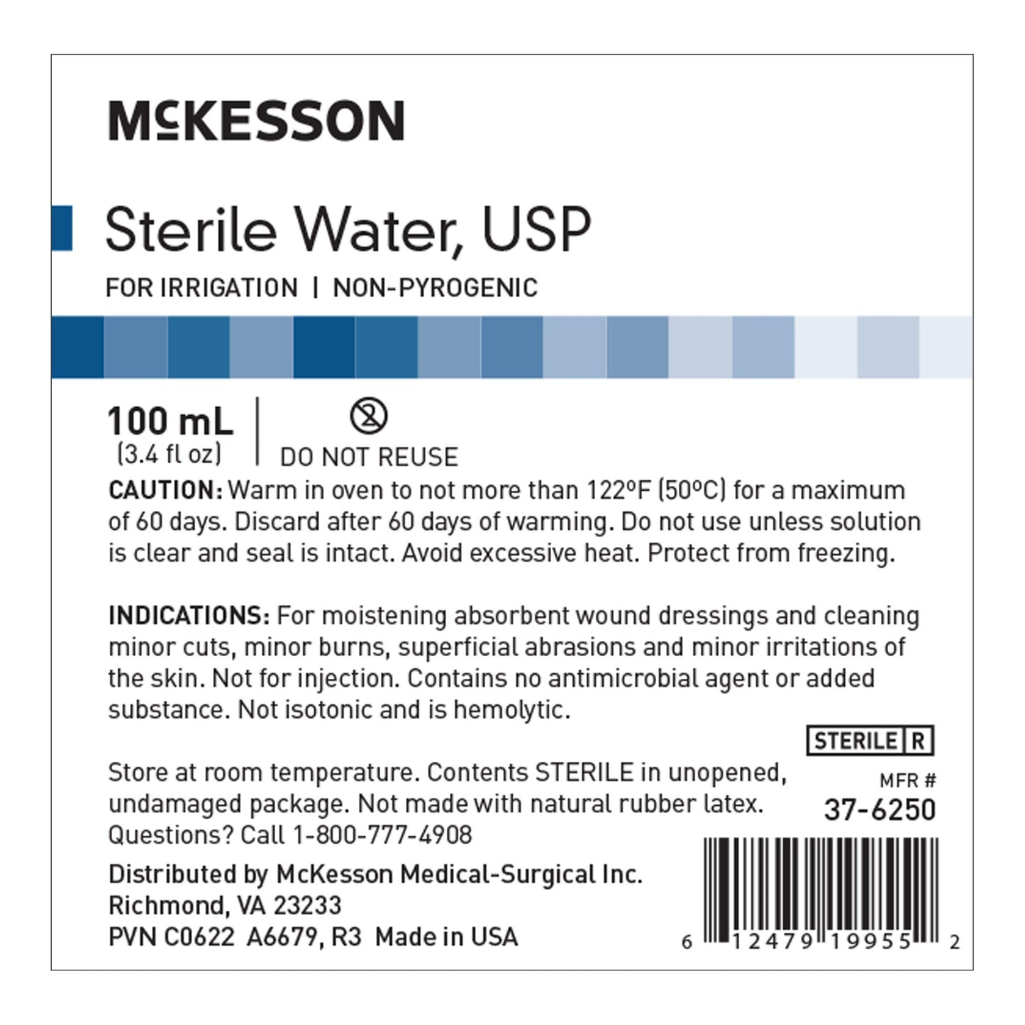 McKesson Sterile Water Irrigation Solution, 100 mL Bottle 37-6250