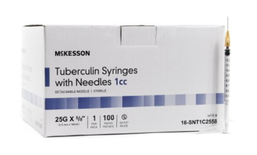 Standard Tuberculin Syringe with Needle McKesson 1 mL 5/8 Inch 25 Gauge NonSafety Thin Wall - 16-SNT1C2558