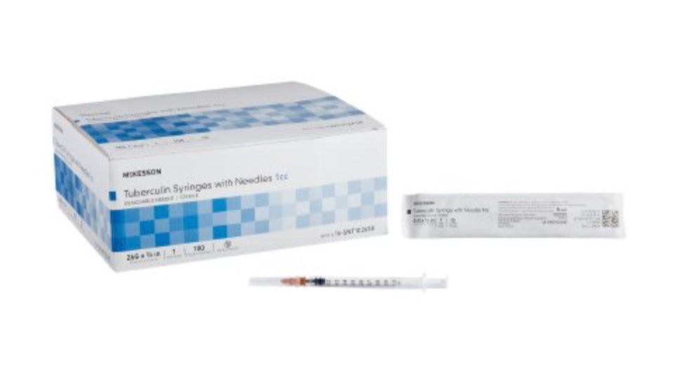 Standard Tuberculin Syringe with Needle McKesson 1 mL 3/8 Inch 26 Gauge NonSafety Thin Wall - 16-SNT1C2638