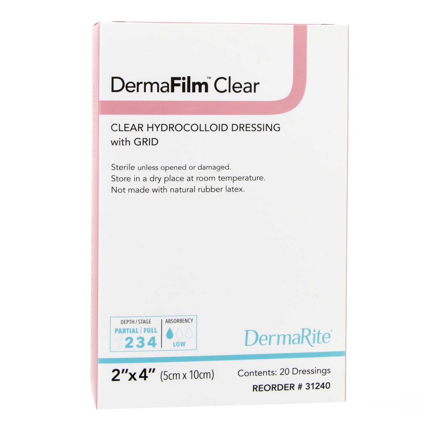 Thin Hydrocolloid Dressing DermaFilm® Film Backing 2 X 4 Inch Rectangle Hydrocolloid / Film - 31240