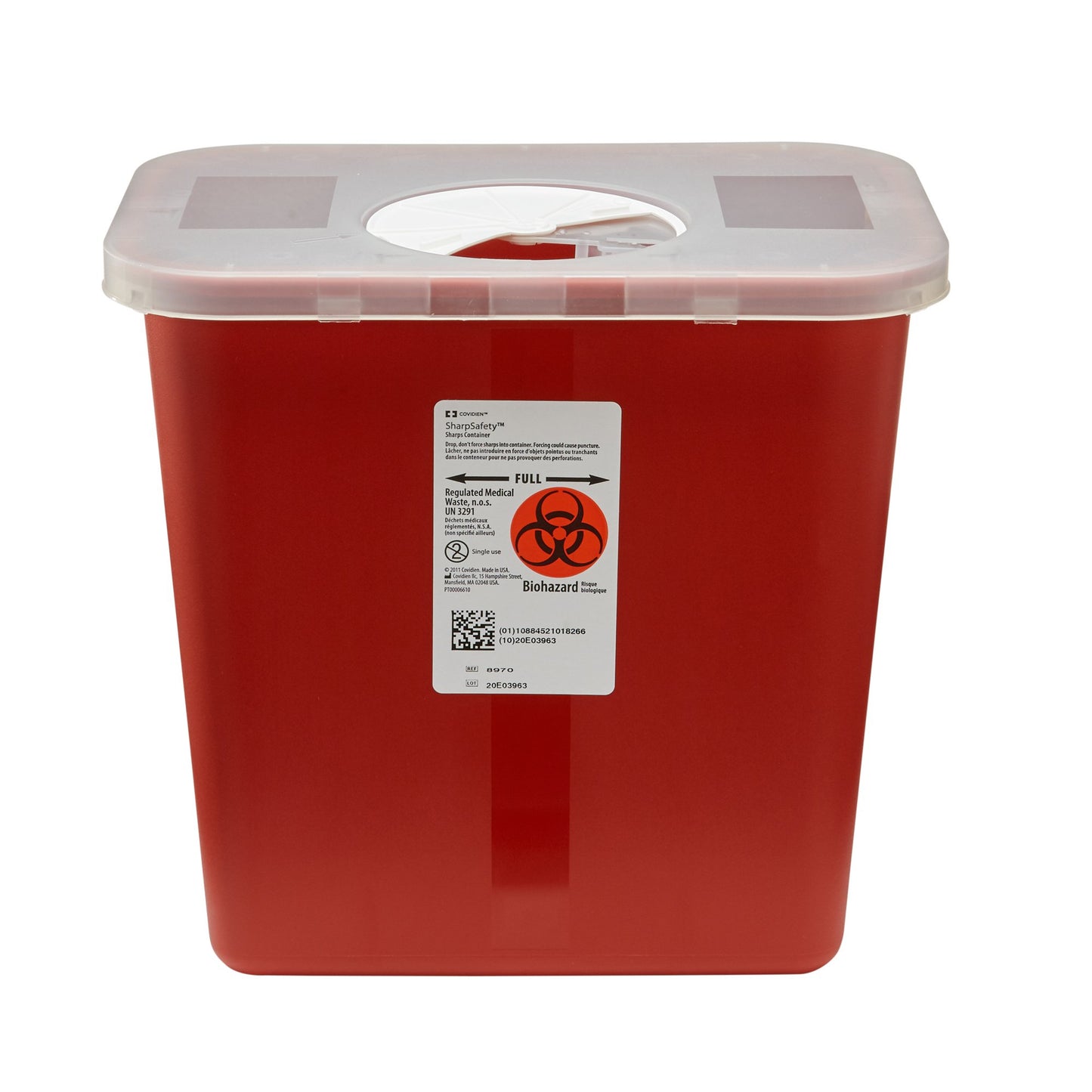 Sharps Container SharpSafety™ Red Base 10 H X 10-1/2 W X 7-1/4 D Inch Vertical Entry 2 Gallon - 8970