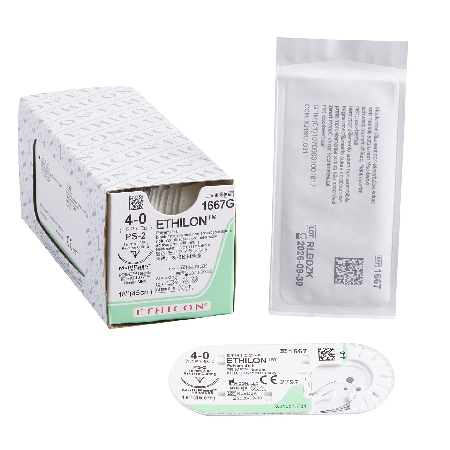 Nonabsorbable Suture with Needle Ethilon™ Nylon PS-2 3/8 Circle Precision Reverse Cutting Needle Size 4-0 Monofilament - 1667G