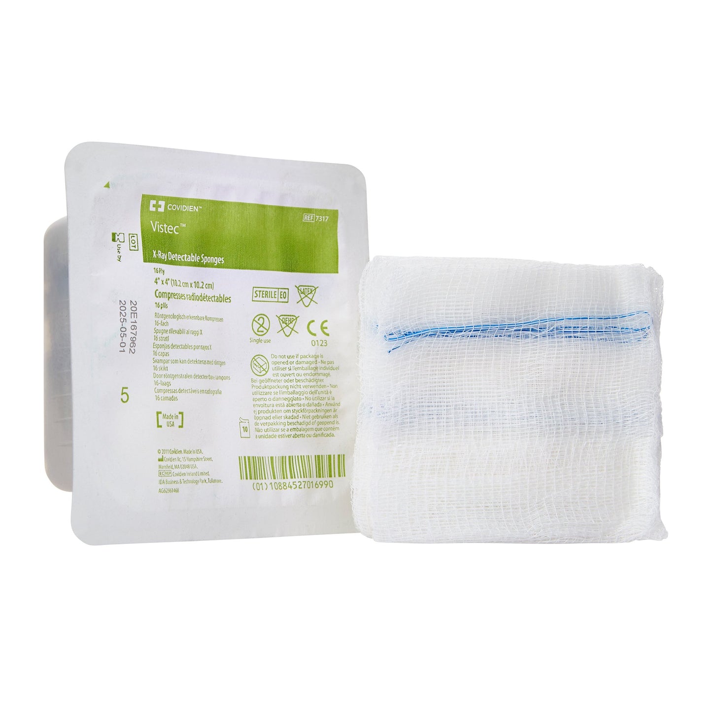 Cardinal Visitec Sterile USP Type VII X-Ray Detectable Gauze Sponge, 4 x 4 Inch 7317--, Case of 1280