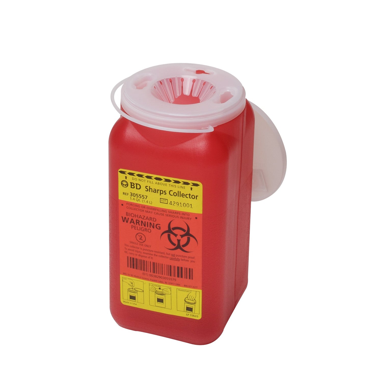 BD™ Red Sharps Container, 1.4 Quart, 7¾ x 3¾ x 3¾ Inch 305557