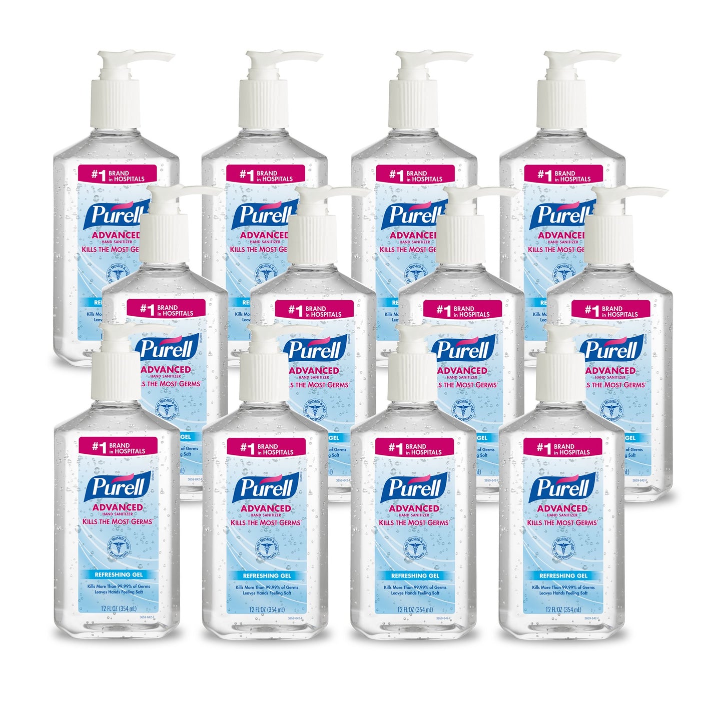 Purell Advanced Hand Sanitizer 12 Oz. Ethyl Alcohol Gel Table Top Pump Bottle 3659-12