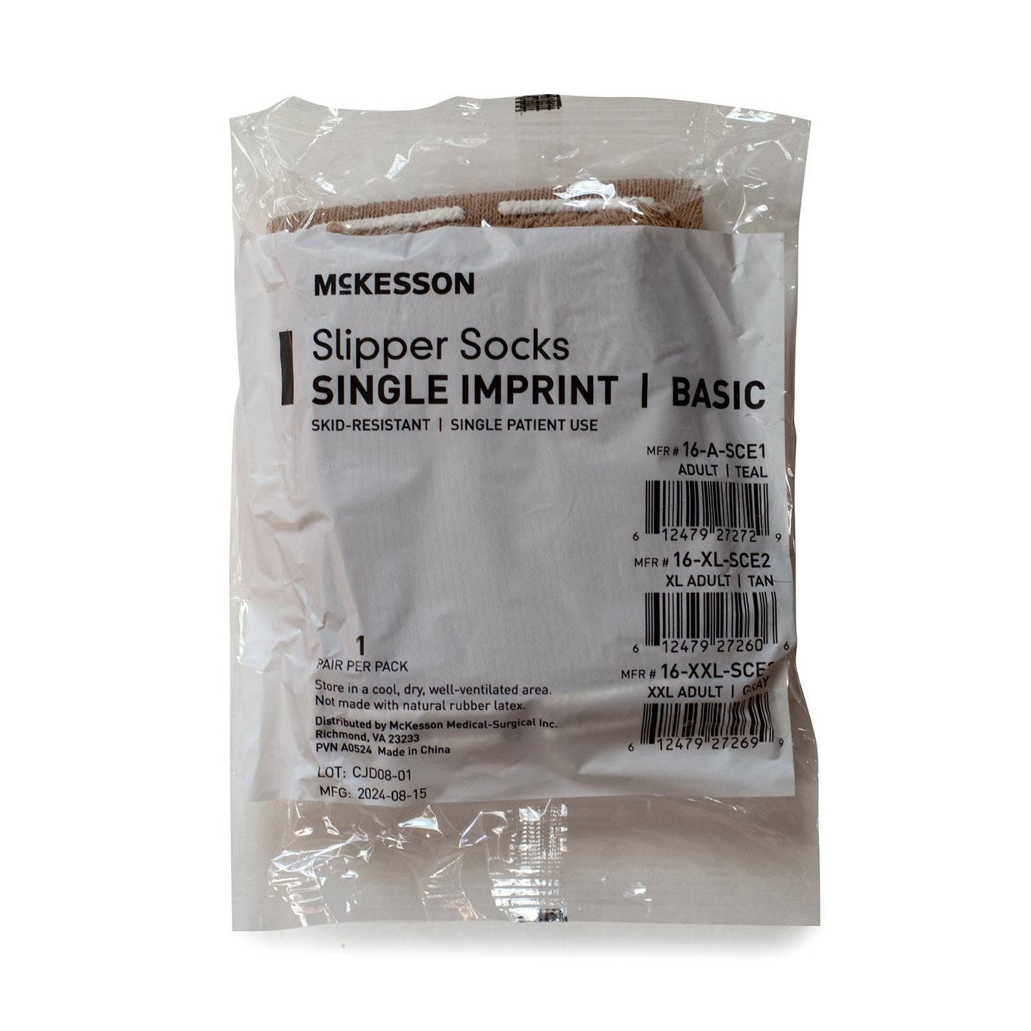 Slipper Socks McKesson Unisex Adult X-Large Single Tread Single Patient Use Tan 16-XL-SCE2