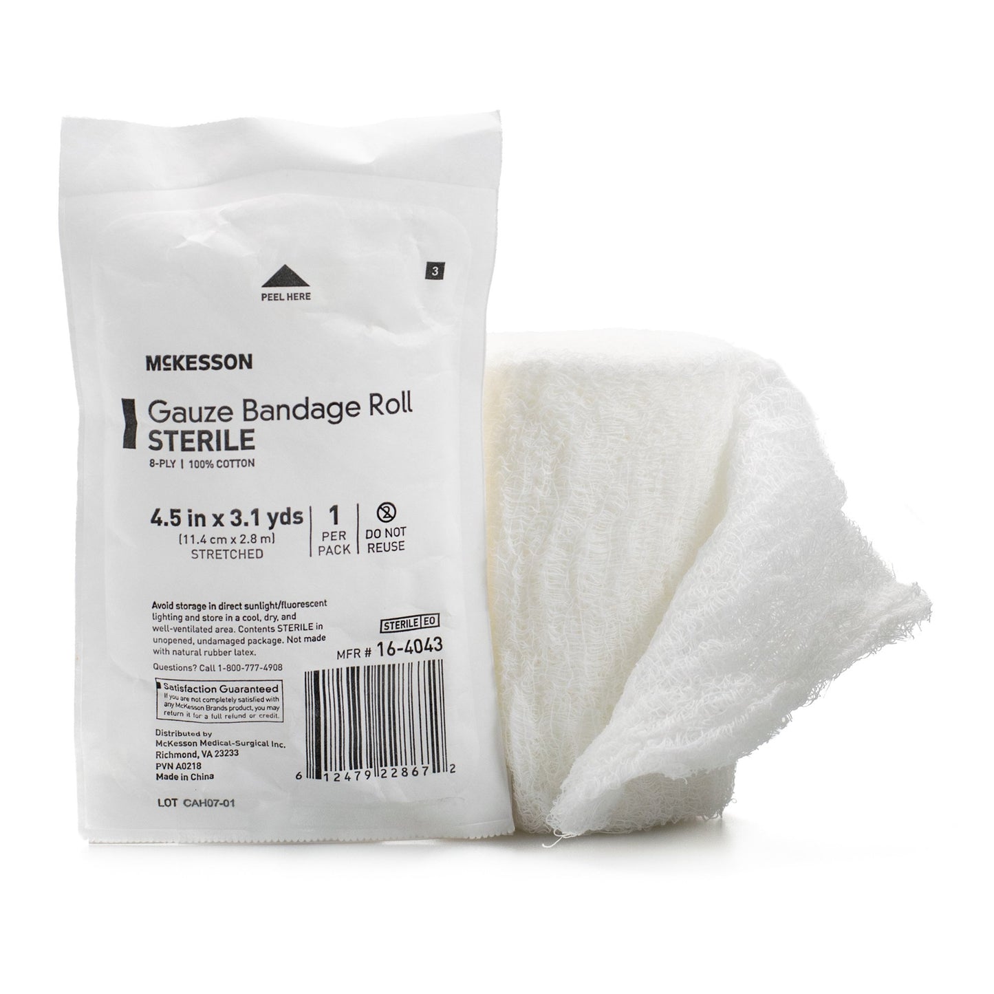 Fluff Bandage Roll McKesson 4-1/2 Inch X 3-1/10 Yard 8-Ply Sterile 1 per Pouch - 16-4043