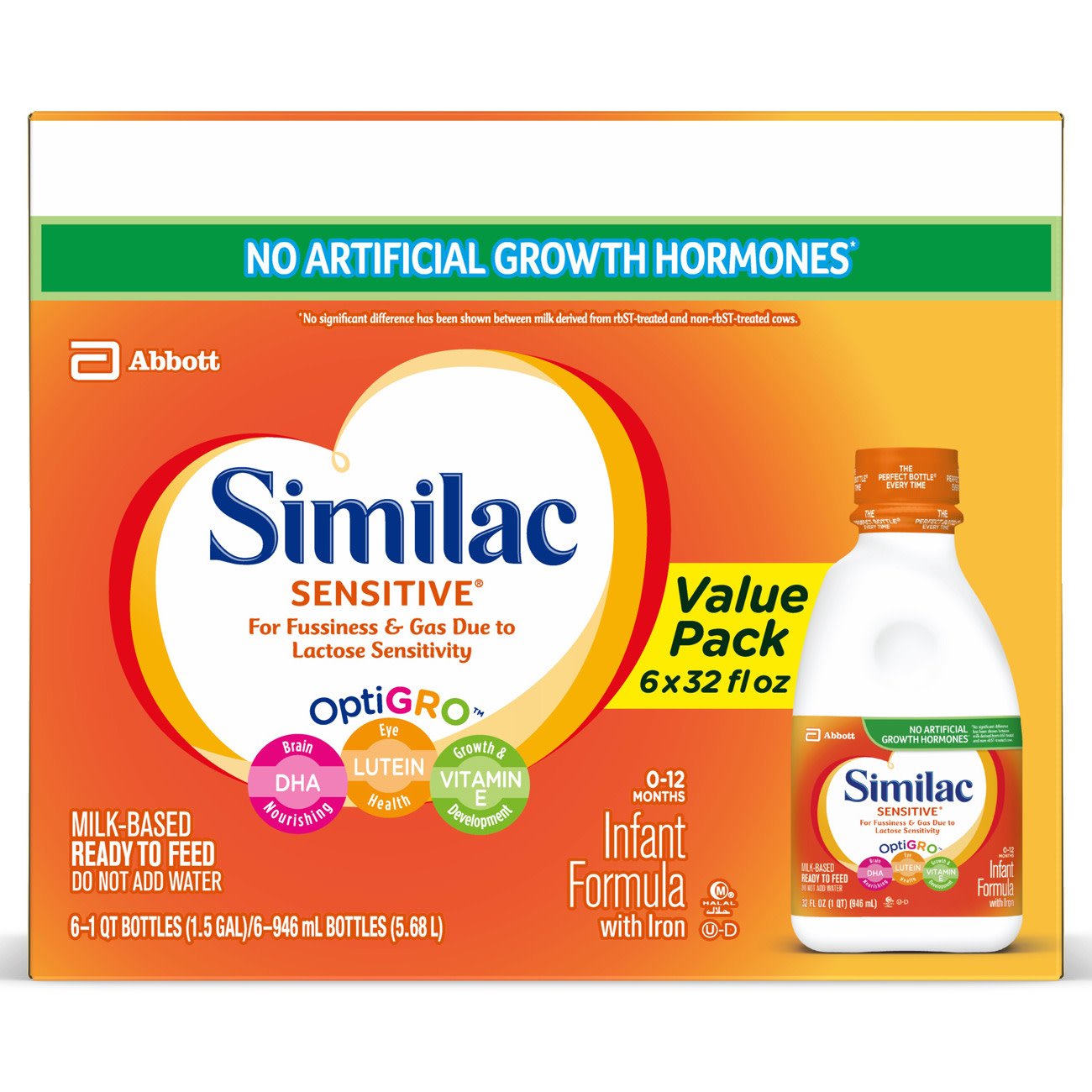 Similac® Sensitive® Ready to Use Infant Formula, 1-quart bottle 57533