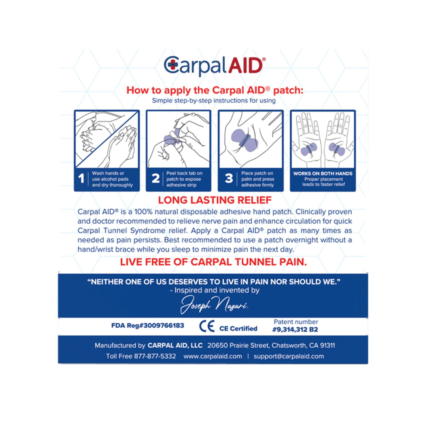 CarpalAid® Patch Hand-Based Carpal Tunnel Support, Small SM20PK