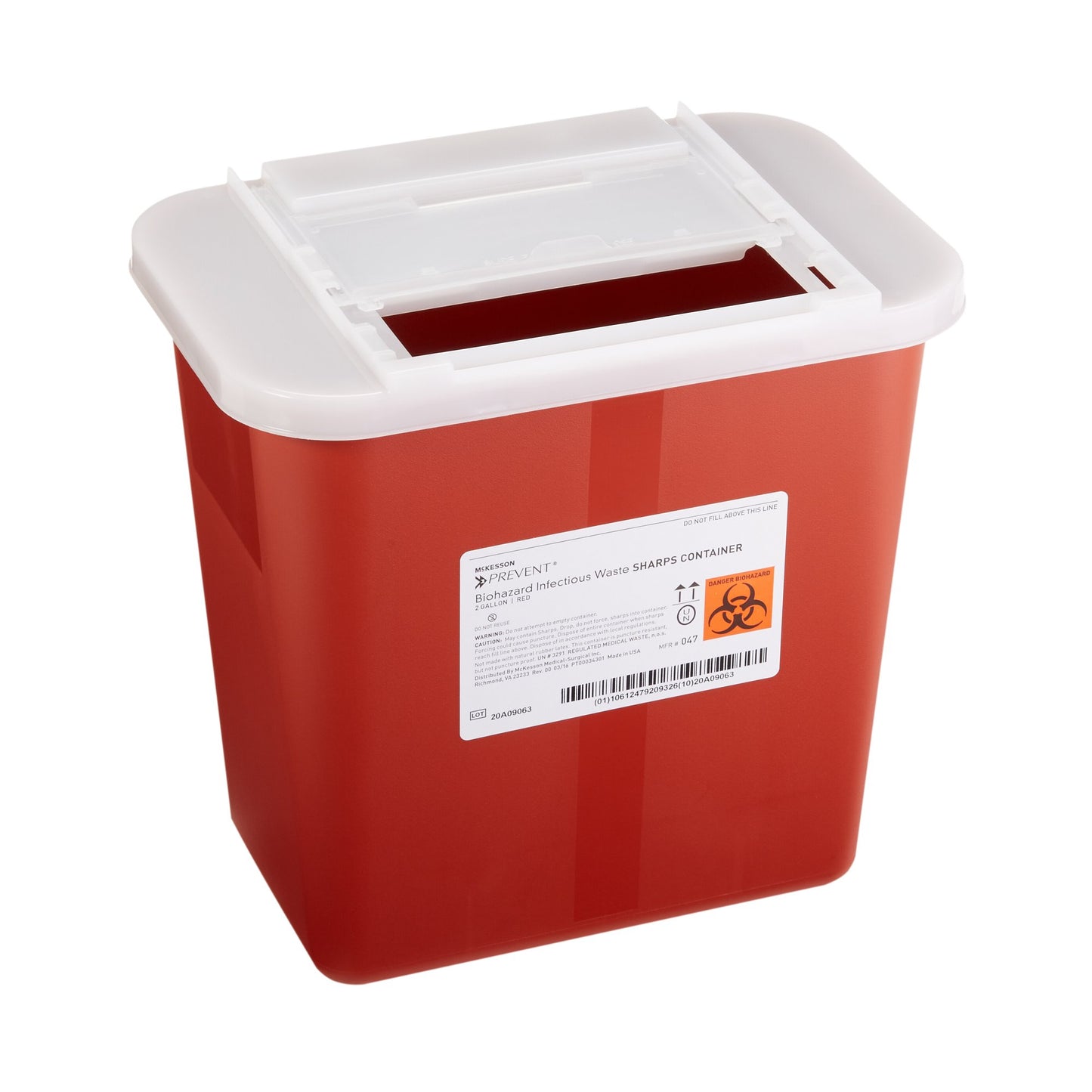 McKesson Prevent® Sharps Container, 2 Gallon, 10-1/4 x 7 x 10-1/2 Inch 047