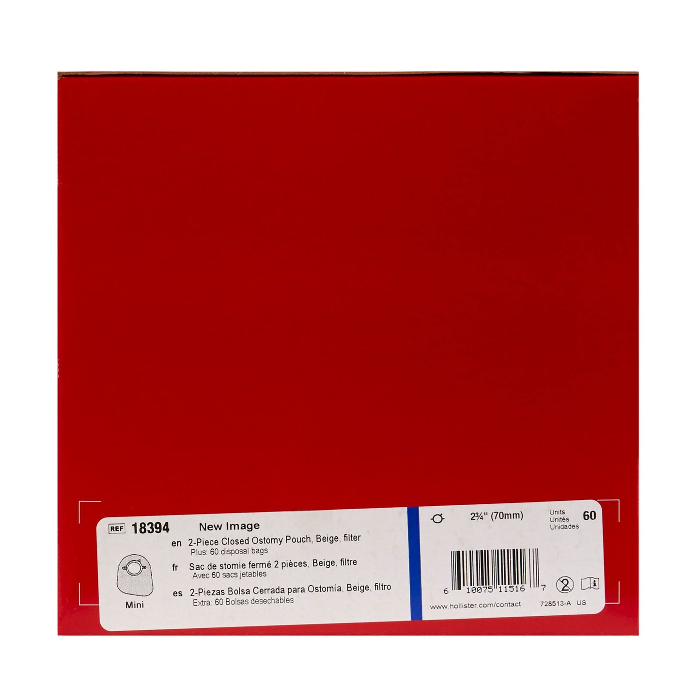 New Image™ 18394 Two-Piece Beige Ostomy Pouch, Pre-cut to Fit 70 mm Stomas, Blue 18394