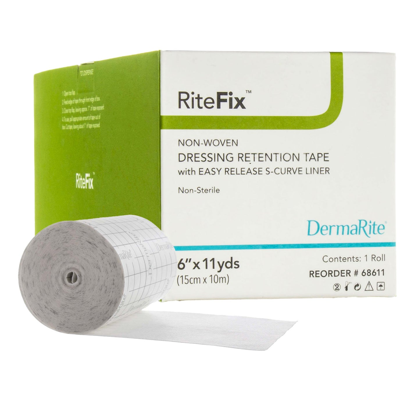 Water Resistant Dressing Retention Tape with Liner RiteFix™ White 6 Inch X 11 Yard Nonwoven NonSterile - 68611