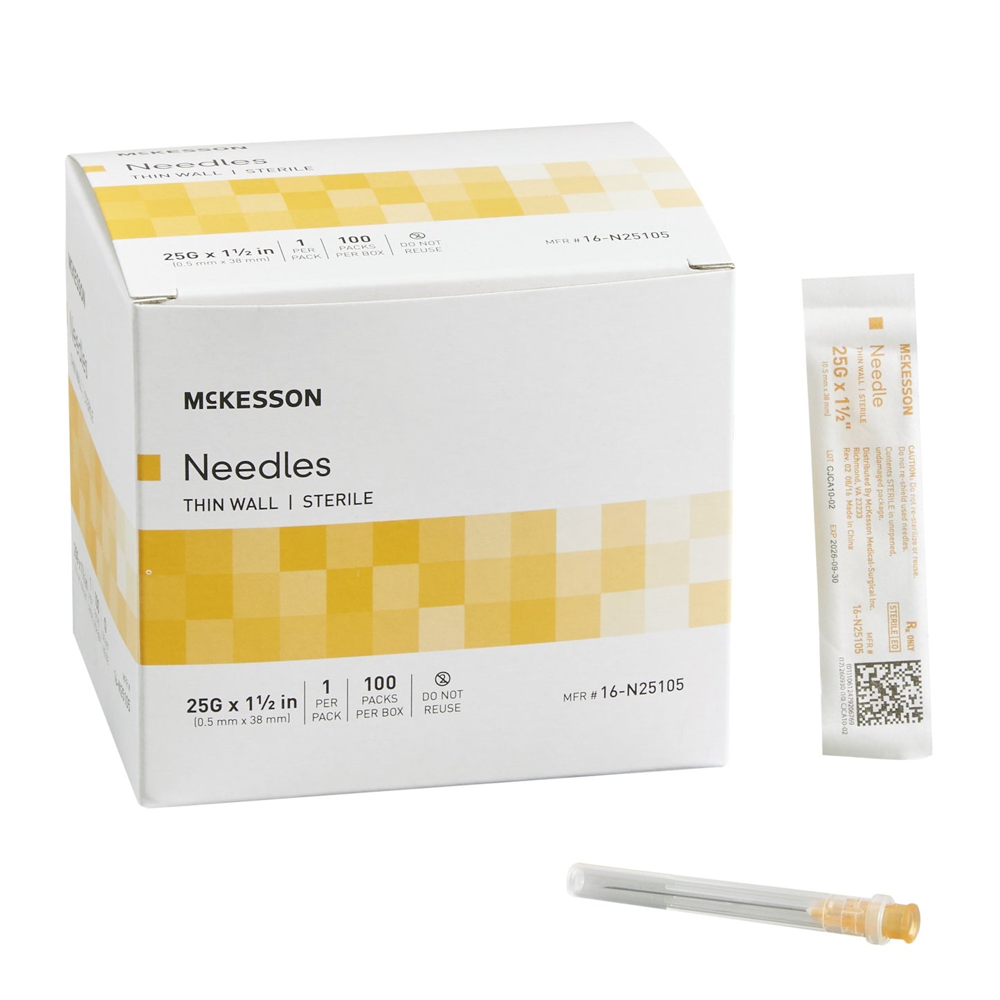 Hypodermic Needle McKesson 1-1/2 Inch Length 25 Gauge Thin Wall Without Safety - 16-N25105