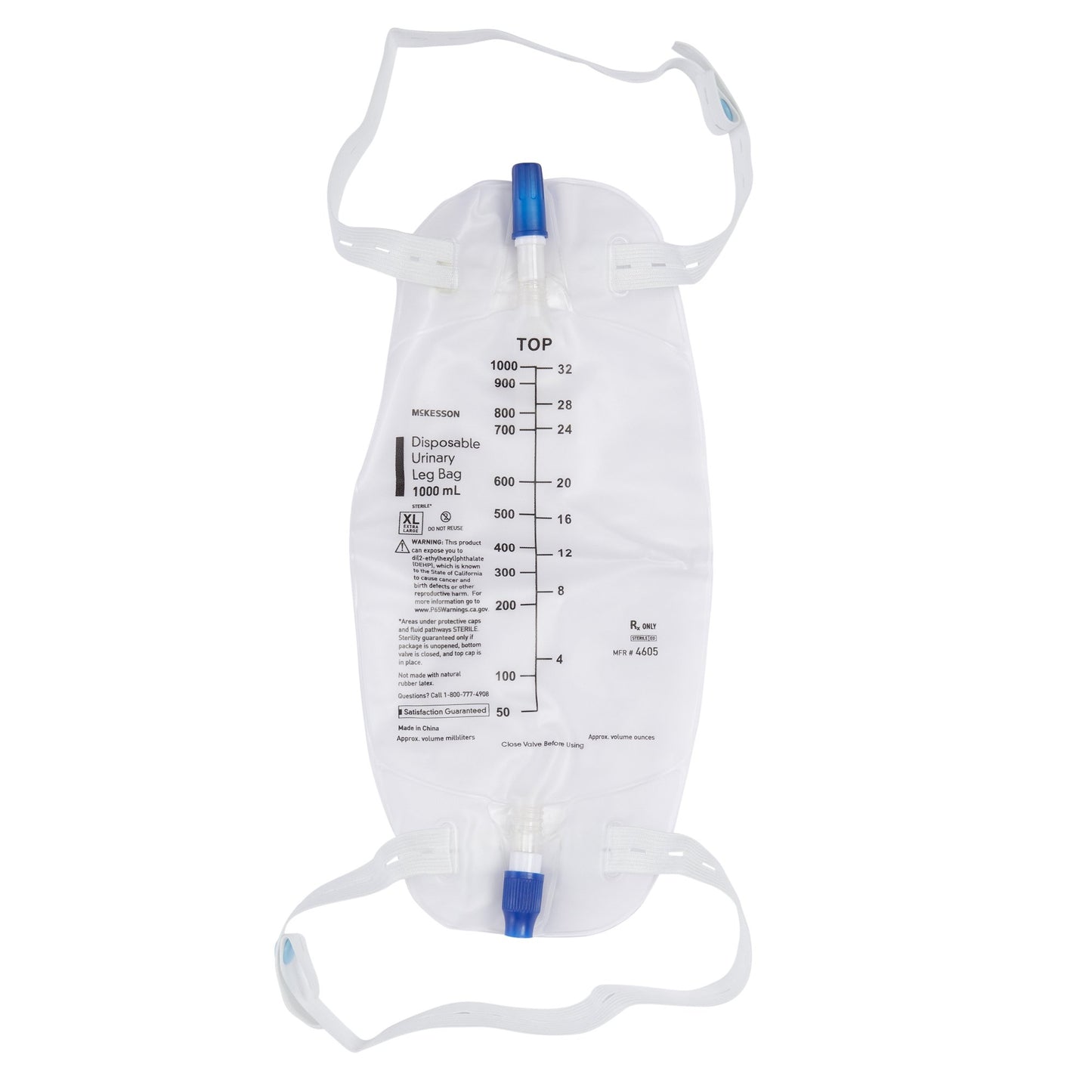 Urinary Leg Bag McKesson Anti-Reflux Valve Sterile 1,000 mL Vinyl - 4605