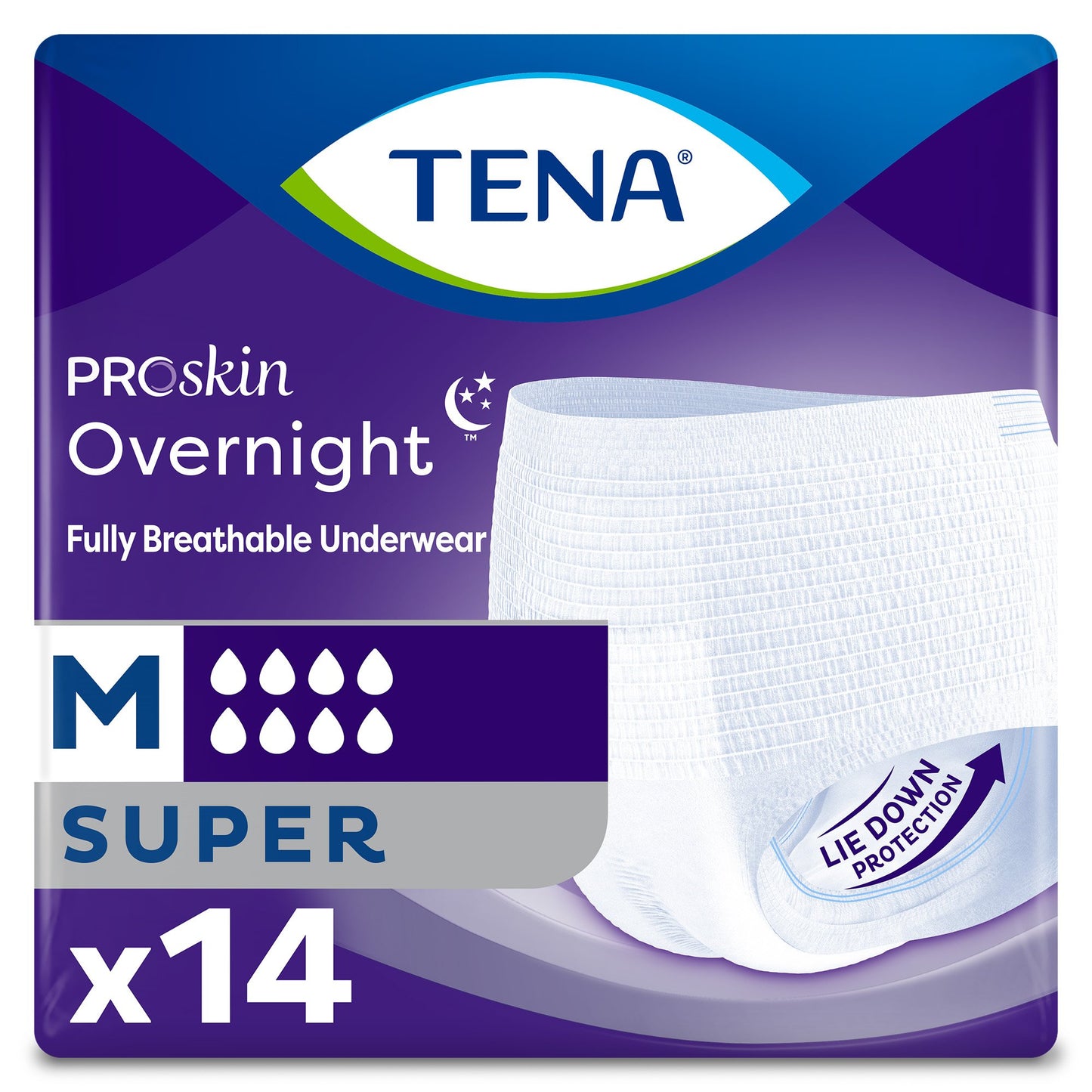 Unisex Adult Absorbent Underwear TENA ProSkin Overnight™ Super Pull On with Tear Away Seams Medium Disposable Heavy Absorbency - 72235