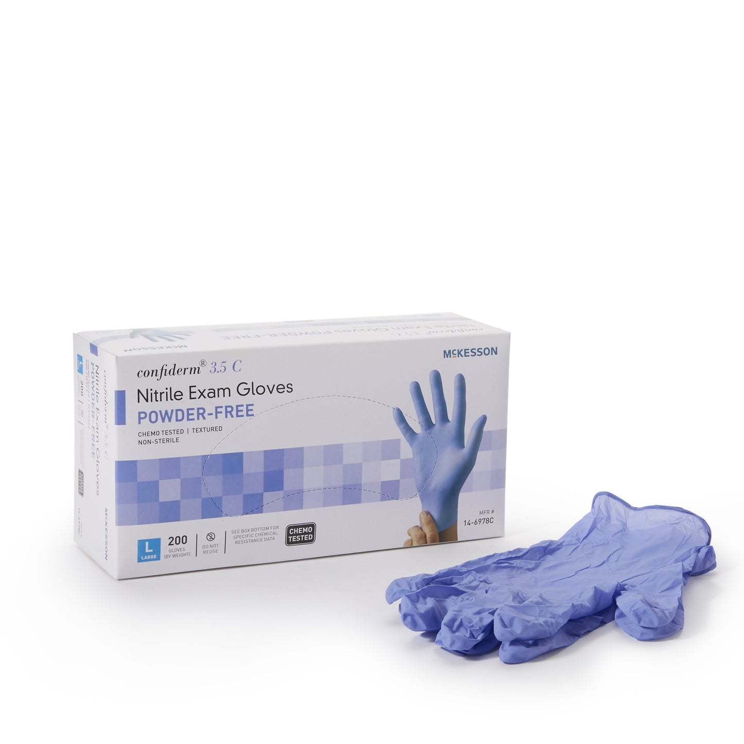 Exam Glove McKesson Confiderm® 3.5C Large NonSterile Nitrile Standard Cuff Length Textured Fingertips Blue Chemo Tested - 14-6978C