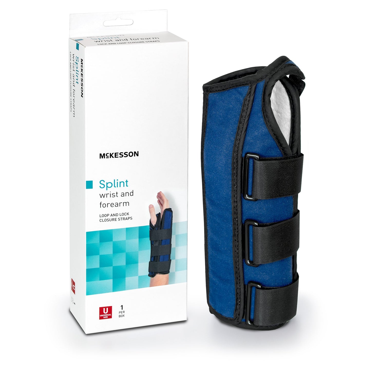 Wrist / Forearm Brace McKesson Aluminum / Nylon / Foam / Flannelette Right Hand Black / Blue One Size Fits Most - 155-79-87050