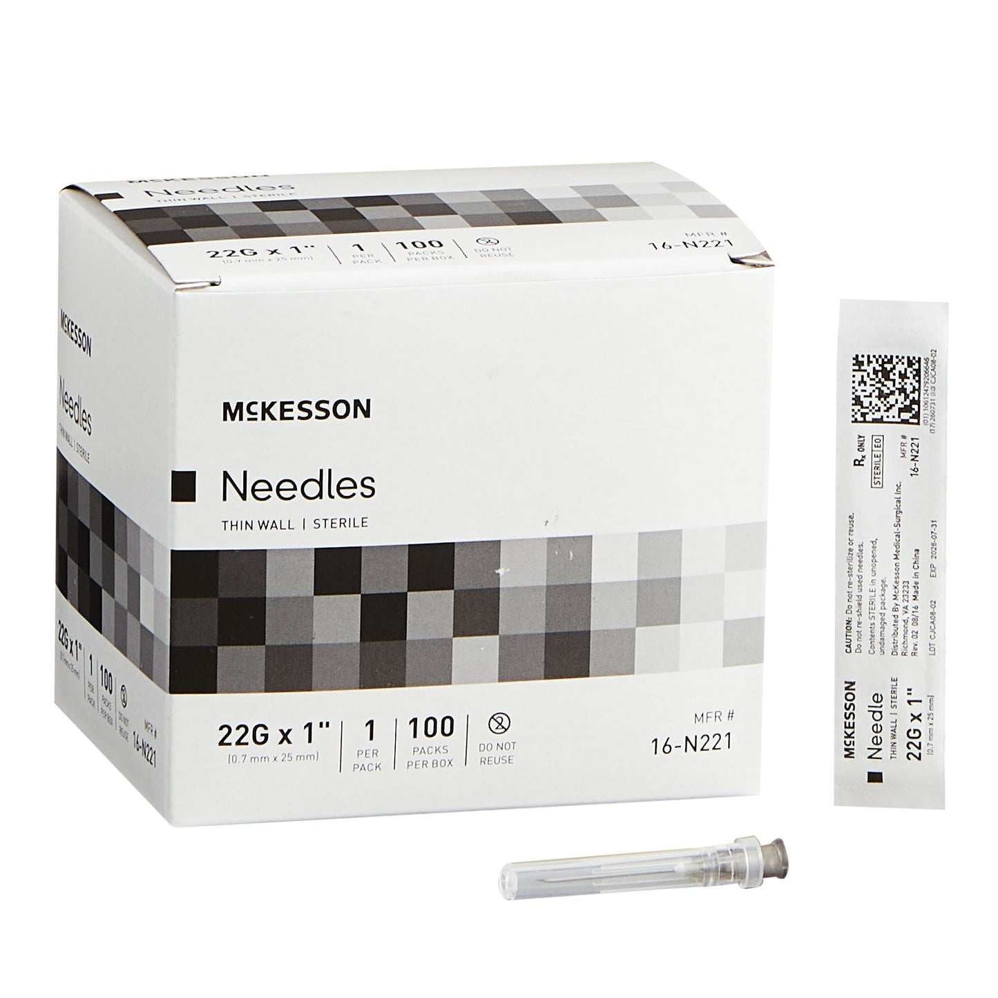 Hypodermic Needle McKesson 1 Inch Length 22 Gauge Thin Wall Without Safety - 16-N221