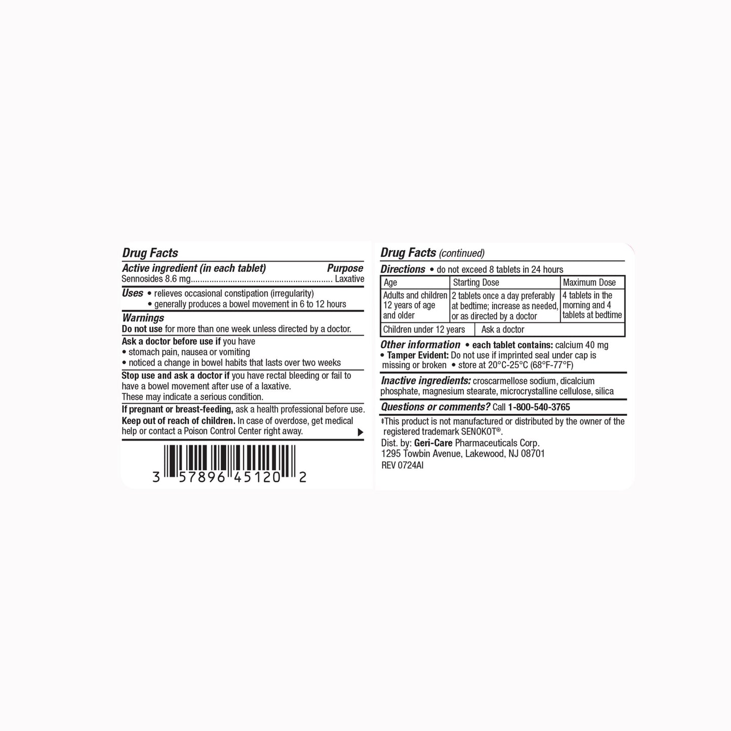 Geri-Care® Geri-Kot Senna Concentrate Natural Vegetable Laxative 451-20-GCP