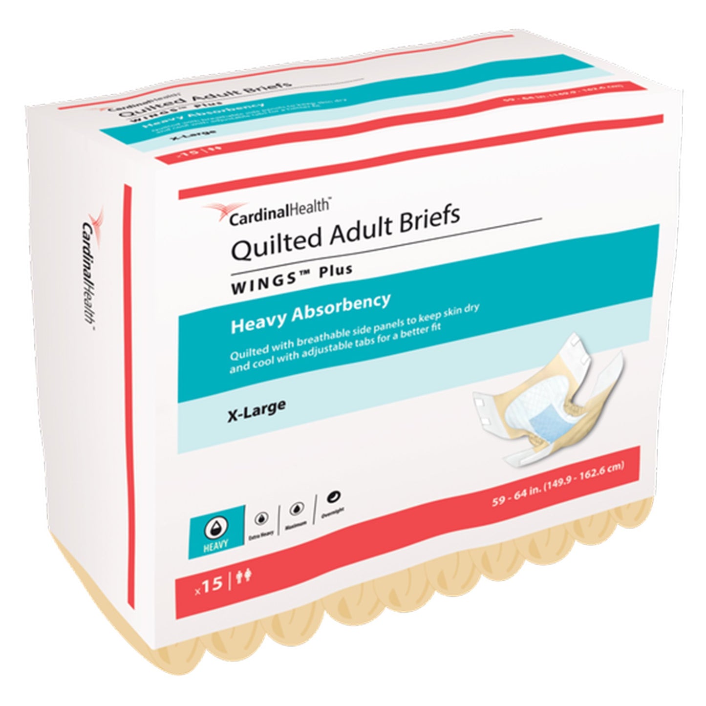 Unisex Adult Incontinence Brief Wings™ Plus Quilted X-Large Disposable Heavy Absorbency - 66035