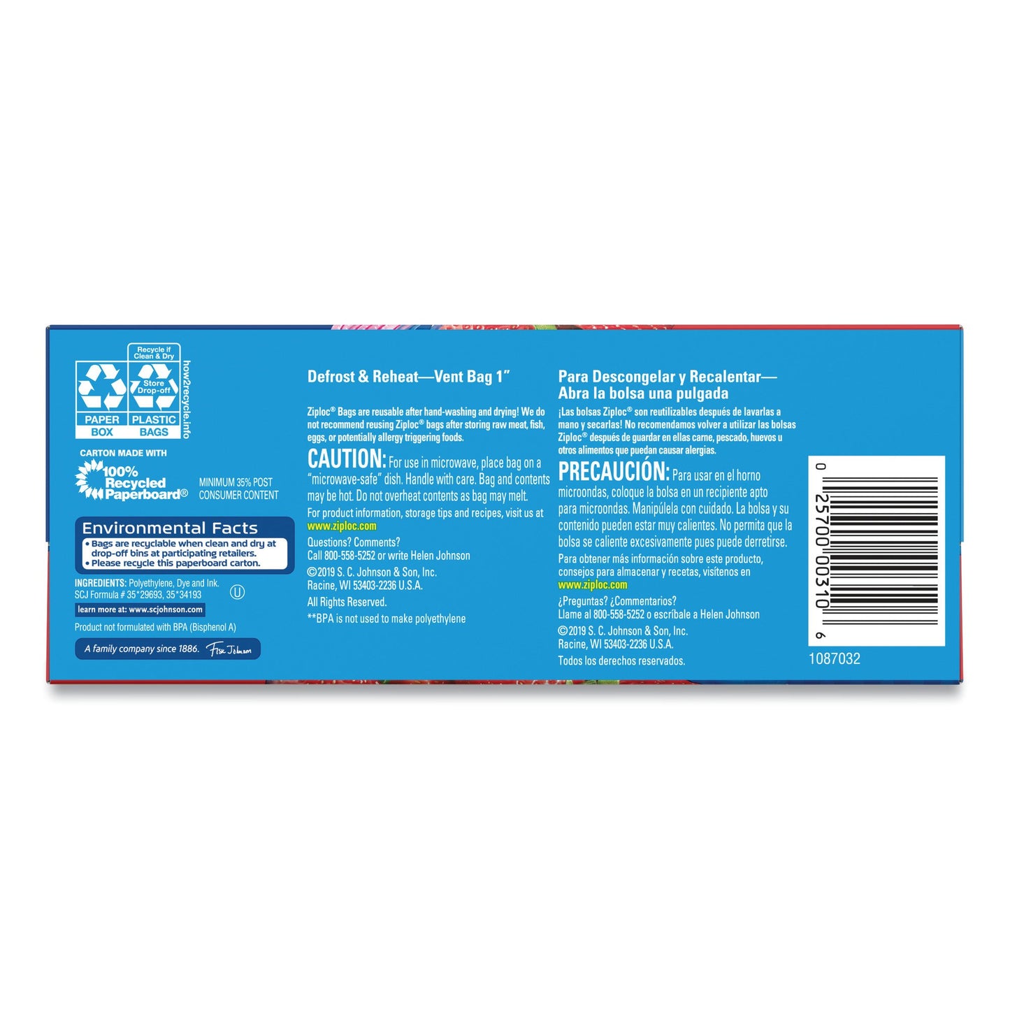 Reclosable Bag Ziploc® 7 X 7-7/16 Inch Plastic Clear / White Block Zipper Closure SJN314469BX