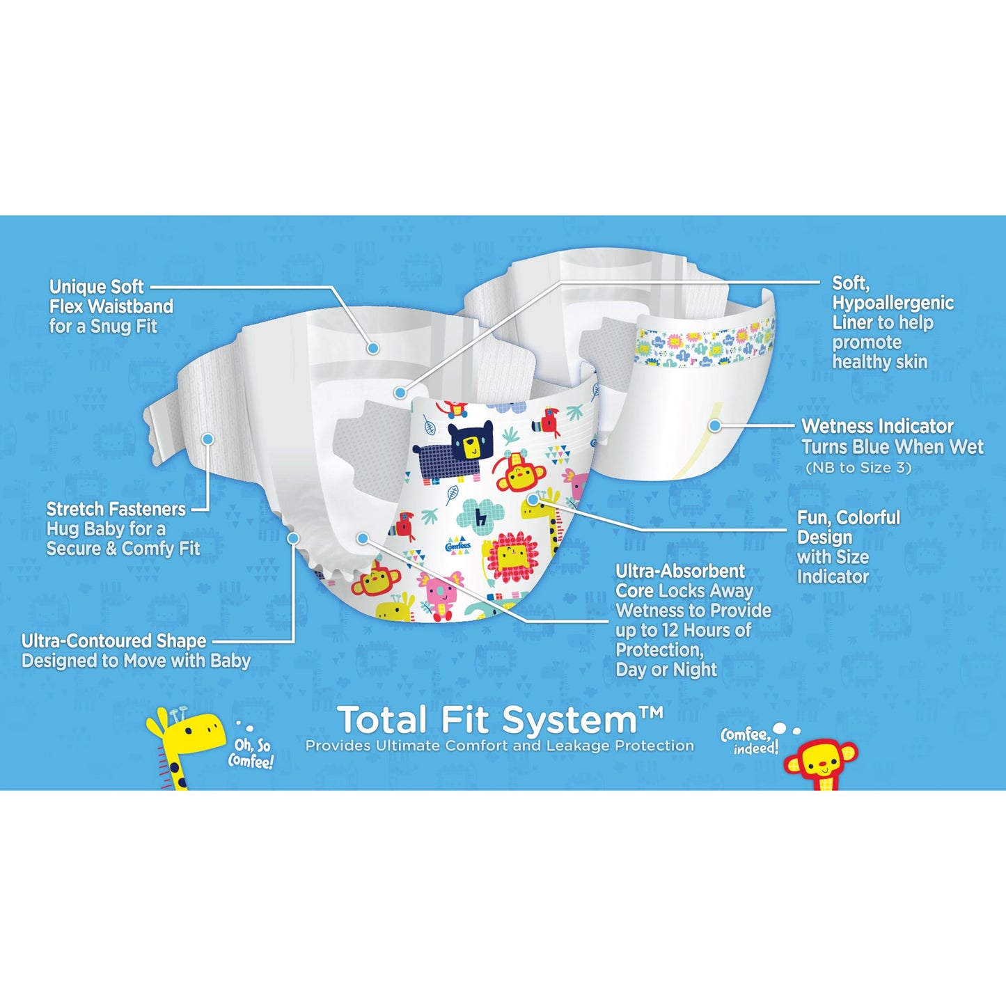 Attends Comfees Premium Baby Diapers, Tab Closure, Kid Design, Size 6 CMF-6