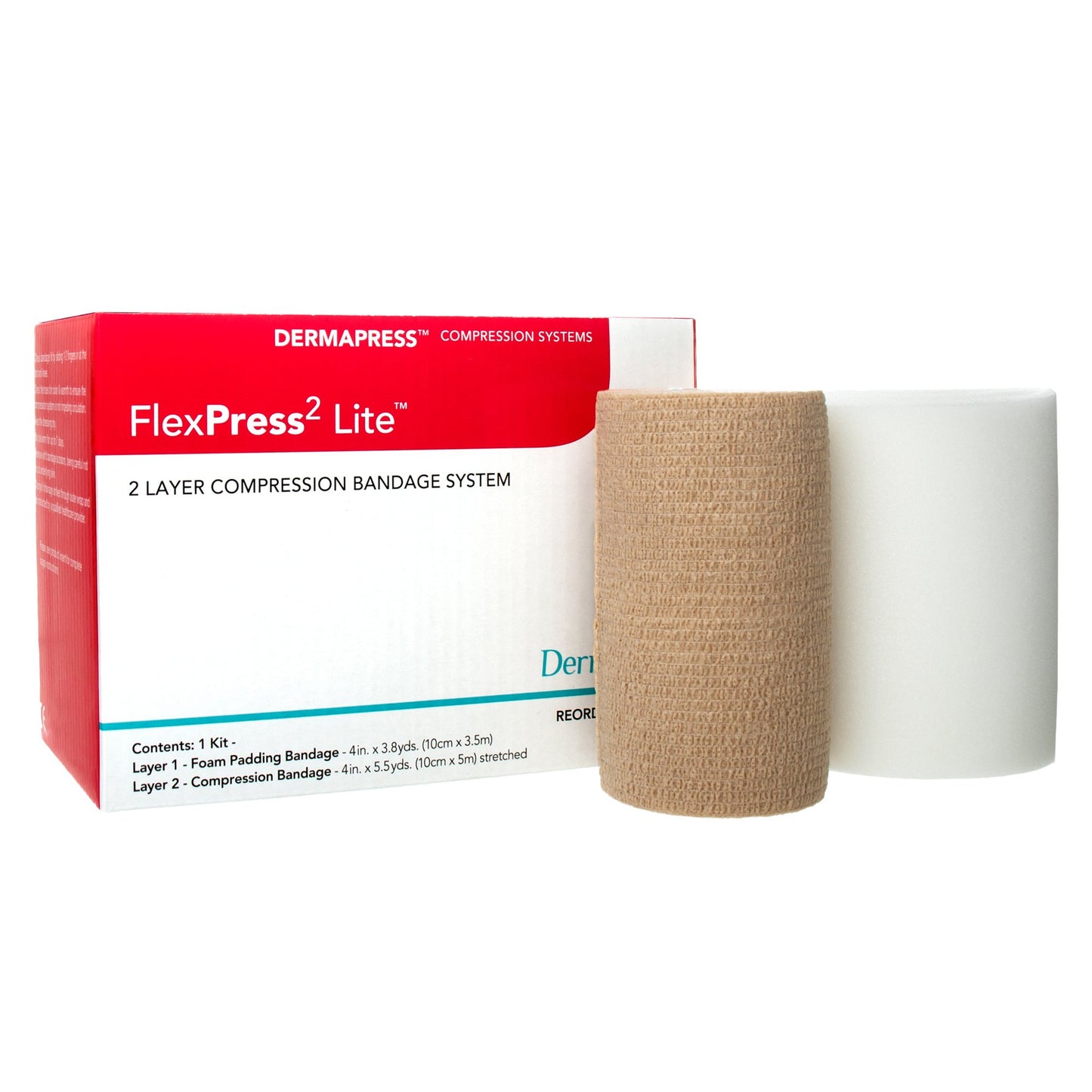 2 Layer Compression Bandage System FlexPress2 Lite™ 4 Inch X 3-4/5 Yard / 4 Inch X 5-1/2 Yard Self-Adherent Closure Tan / White NonSterile Standard Co