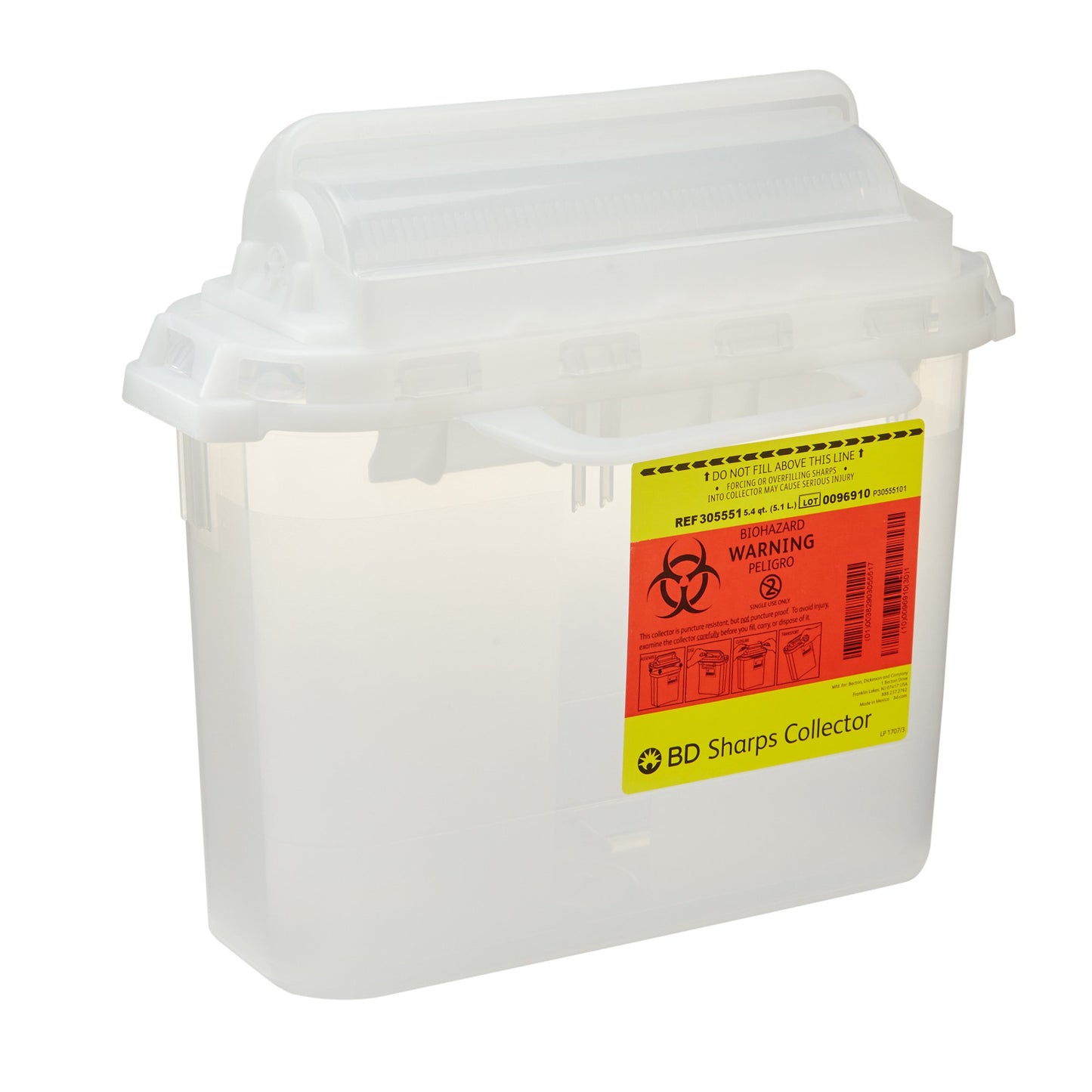 BD™ Sharps Container, 5.4 Quart, 12 x 12 x 4-4/5 Inch 305551