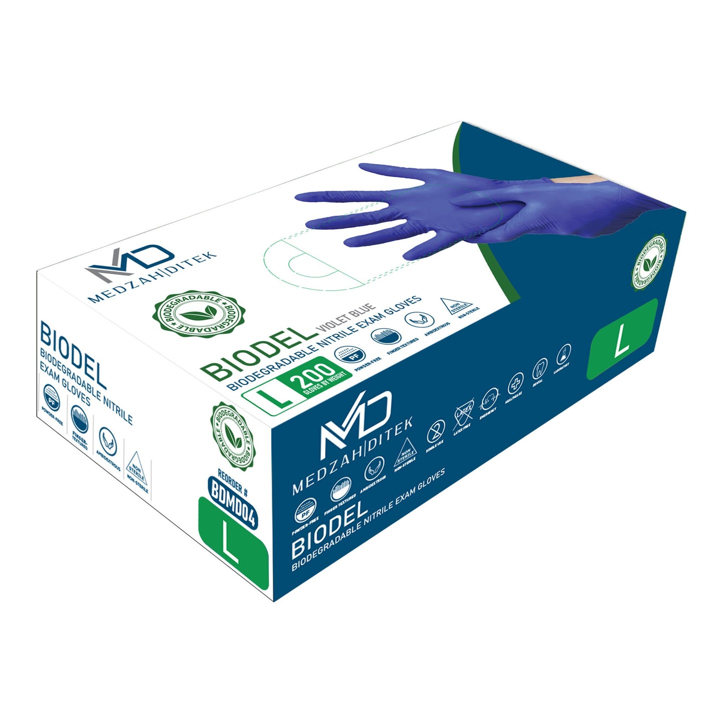 Exam Glove BIODEL Large NonSterile Nitrile Standard Cuff Length Textured Fingertips Violet Blue Chemo Tested / Fentanyl Tested BDMD04