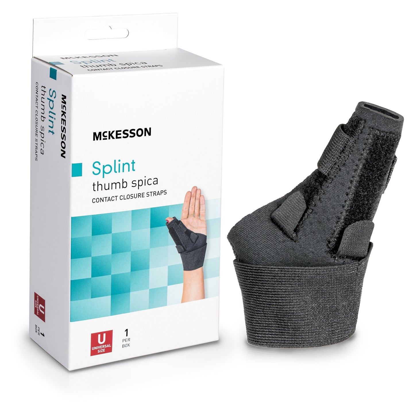 Wrist Brace with Thumb Spica McKesson Thumb Spica Nylon / Aluminum / Neoprene / Polyester / Spandex / Acrylic Left or Right Hand Black One Size Fits M