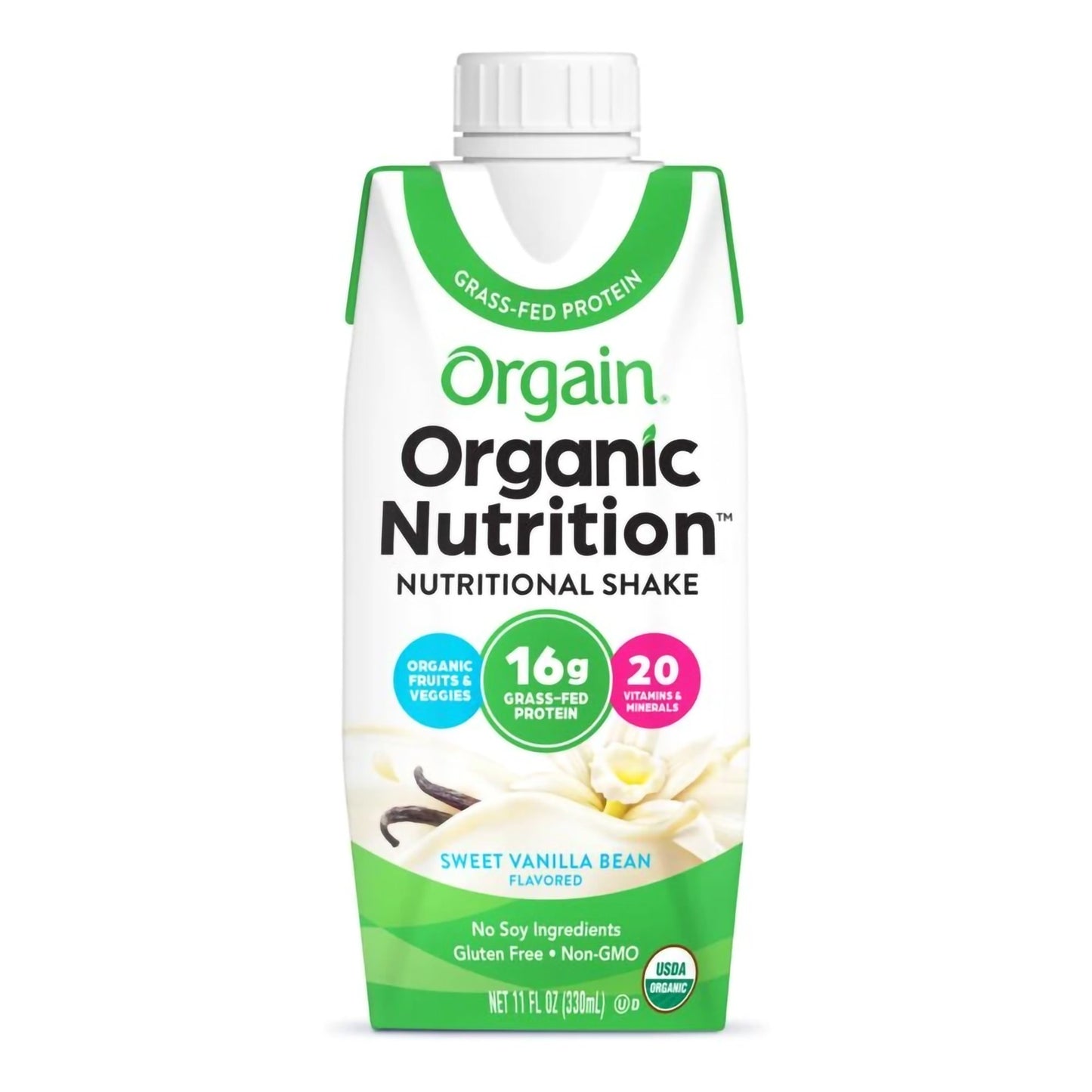 Oral Supplement Orgain® Organic Nutritional Shake Sweet Vanilla Bean Flavor Liquid 11 oz. Carton - 851770003292