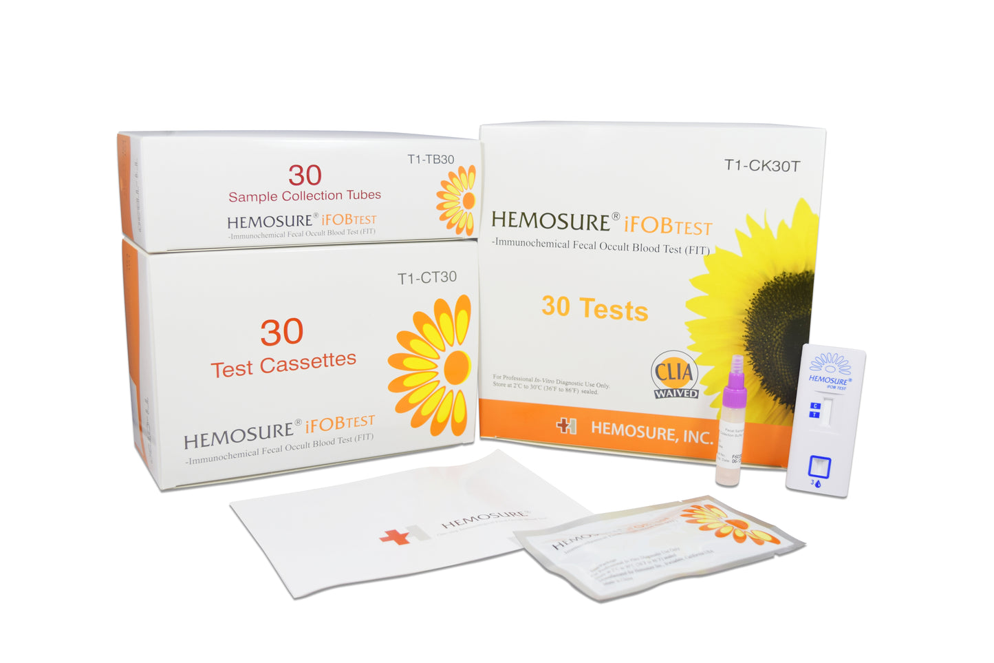 Cancer Screening Test Kit Hemosure® Fecal Occult Blood Test (iFOB or FIT) 30 Tests CLIA Waived - T1-CK30T