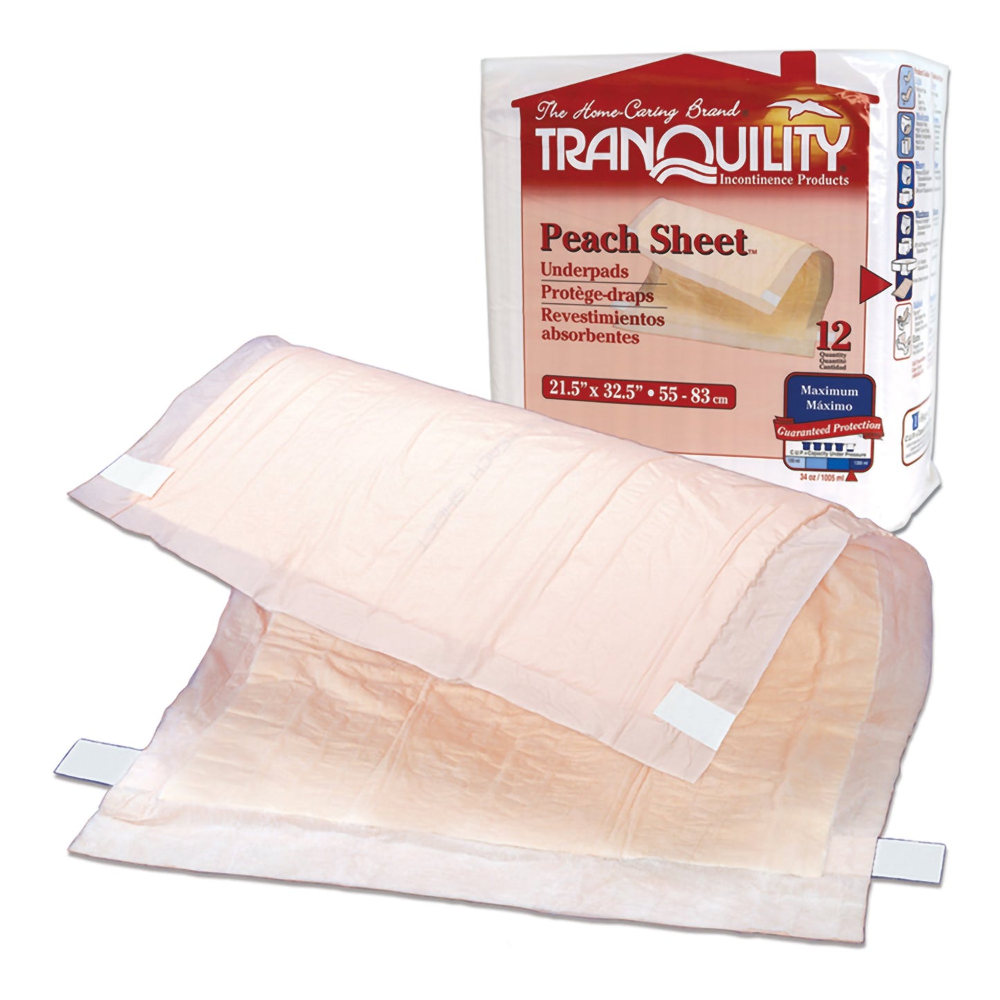 Disposable Underpad Tranquility® Peach Sheet 21-1/2 X 32-1/2 Inch Super Absorbent Polymer Heavy Absorbency - 2074